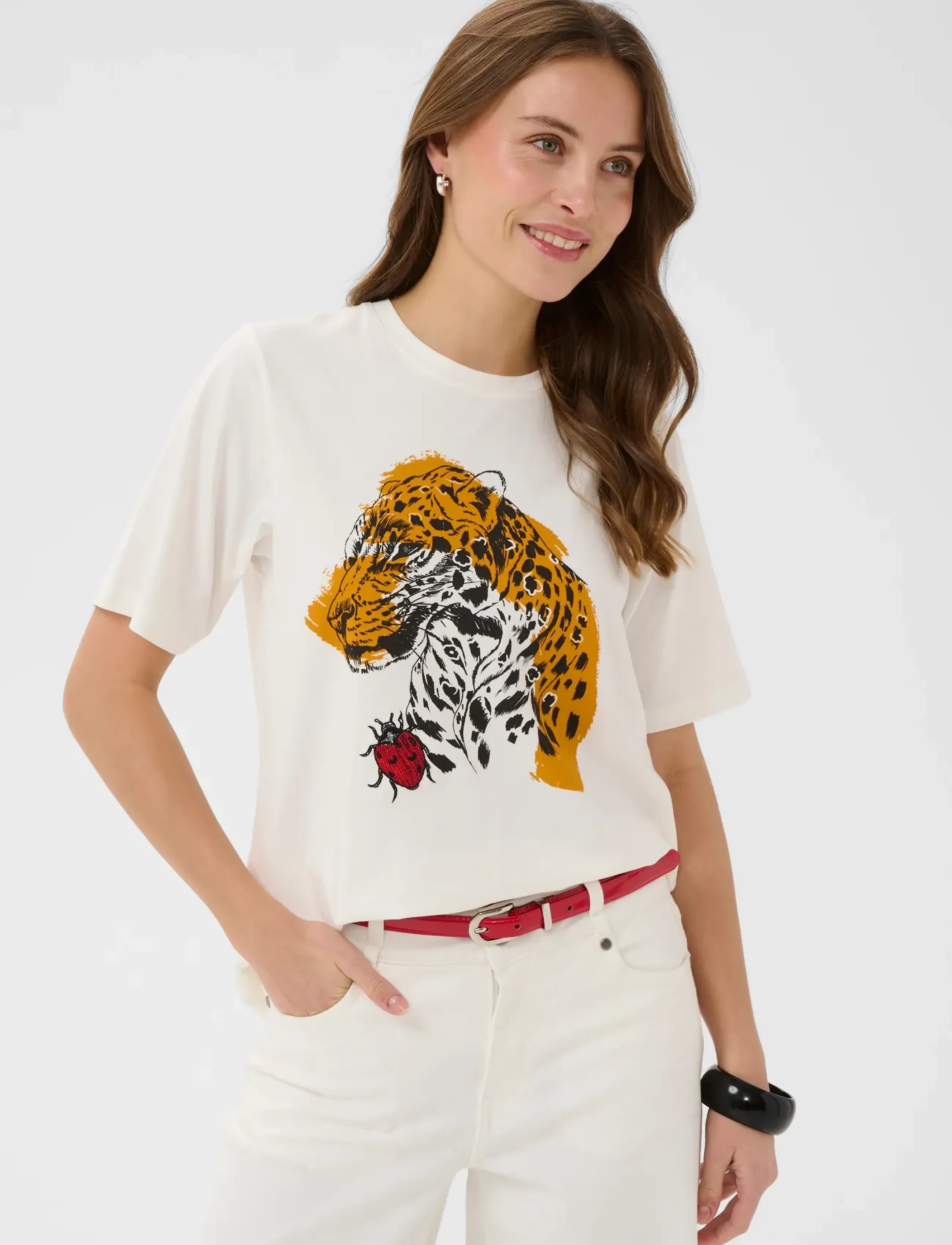 Culture Culeola Gith T-Shirt, Kvinder, Grafisk T-Shirt, Cream, Str: S