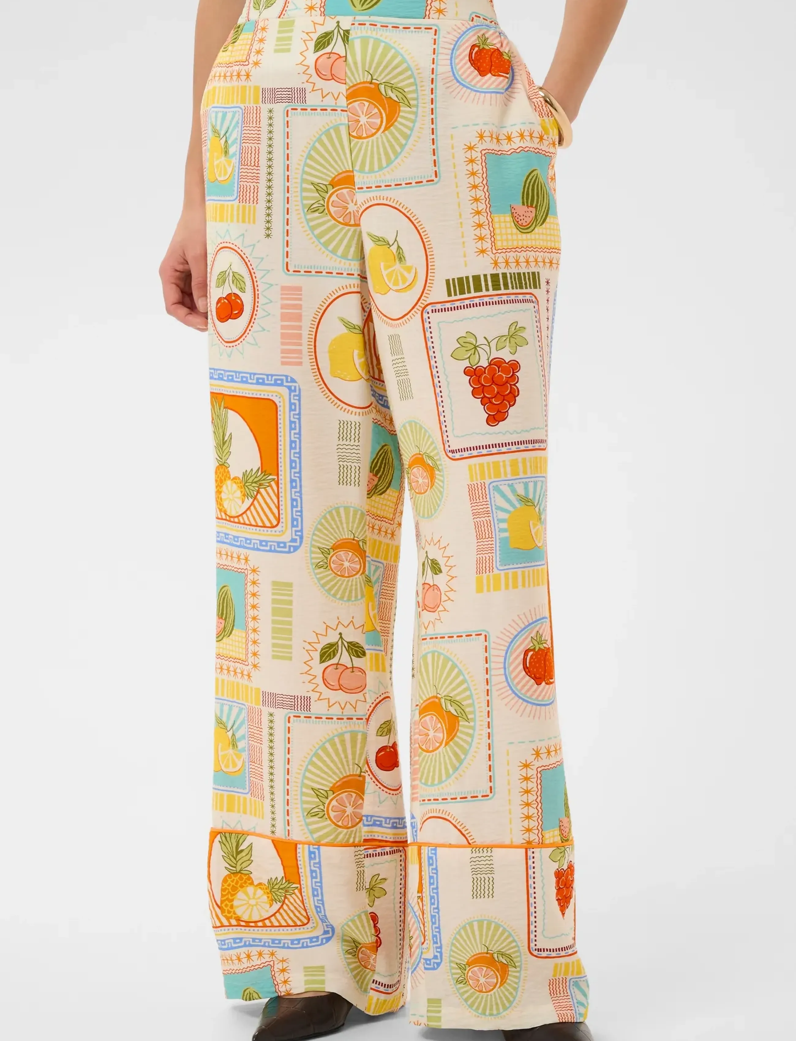 Culture Cuorange Pants, L, Multi/patterned, Bukser > Lige Ben, Dame