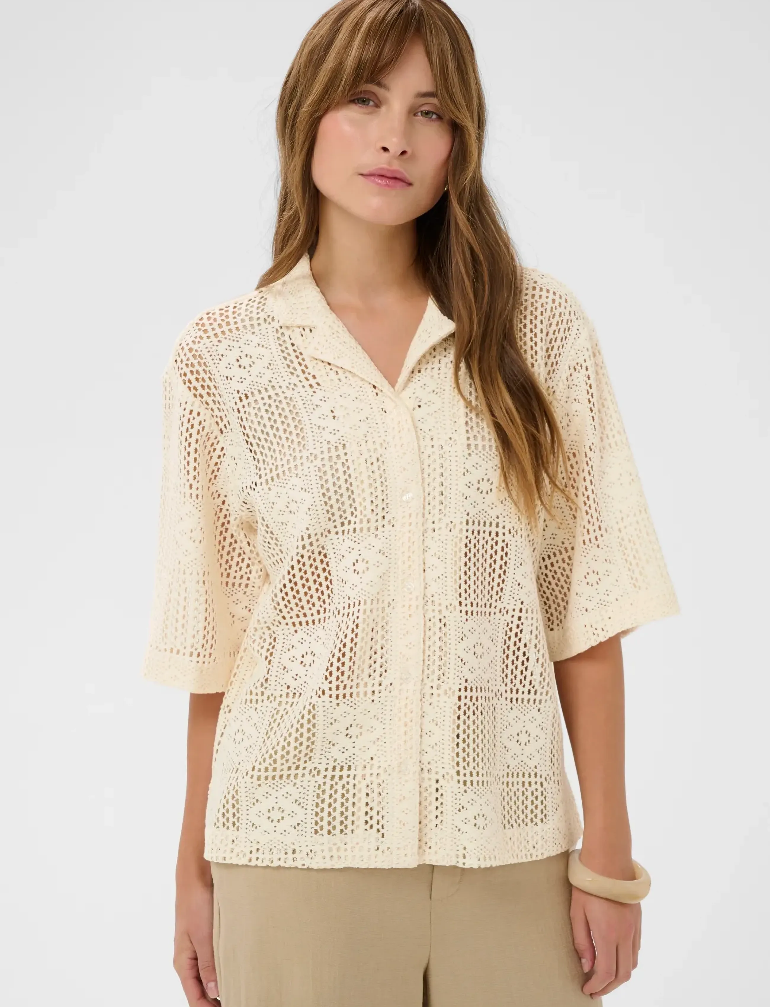 Culture Cuconsta Shirt, L, Cream, Skjorter > Kortærmede, Dame