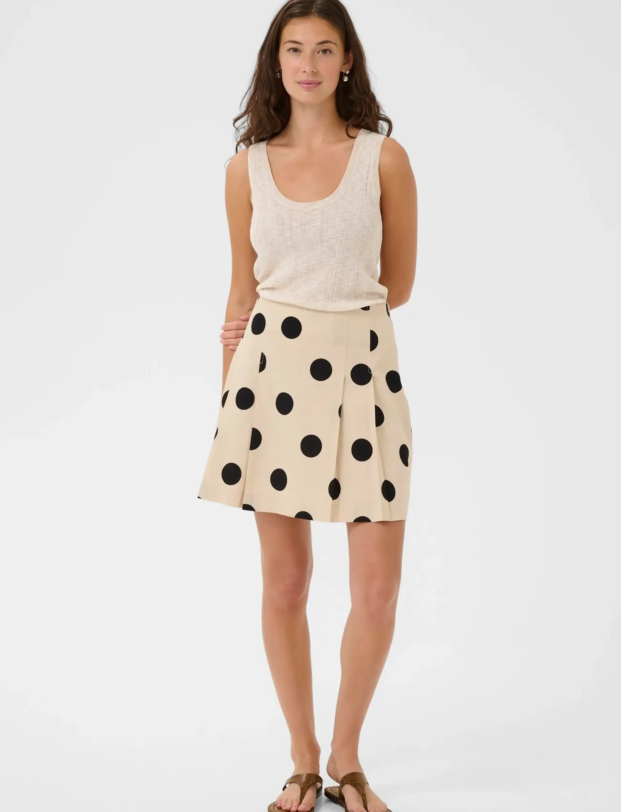 Culture Cutika Mini Skirt, Kvinder, Prikket Miniskørt, Cream, Str: 36