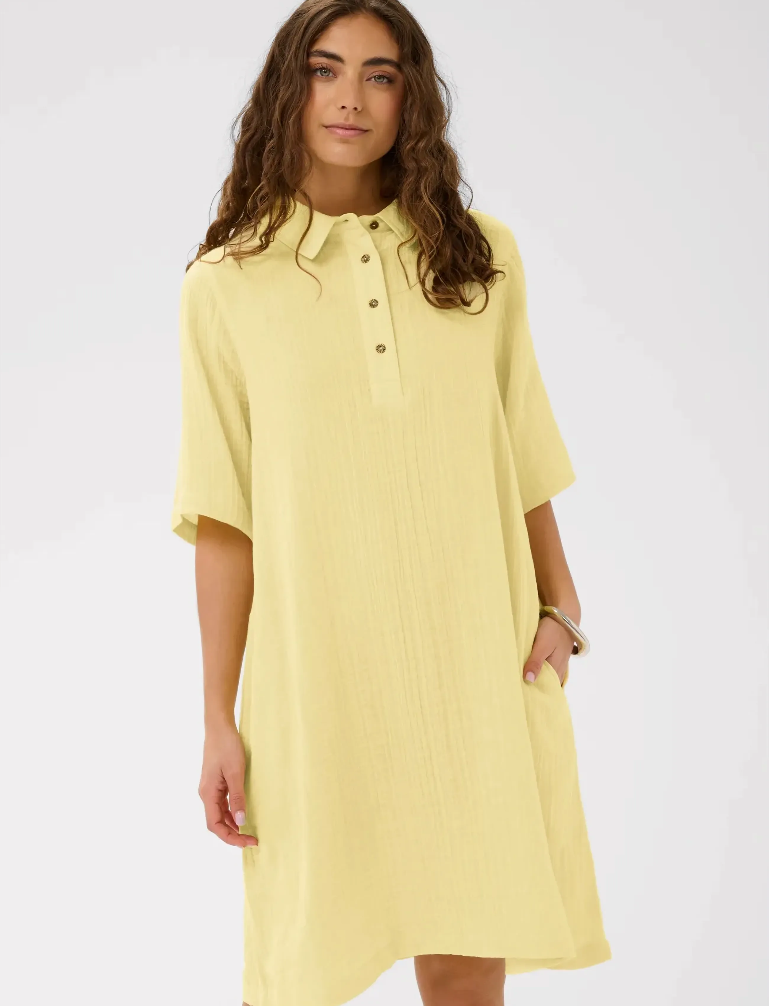 Culture Cutala Elina Short Dress, Kvinder, Kort Polo Kjole, Gul, Str: S