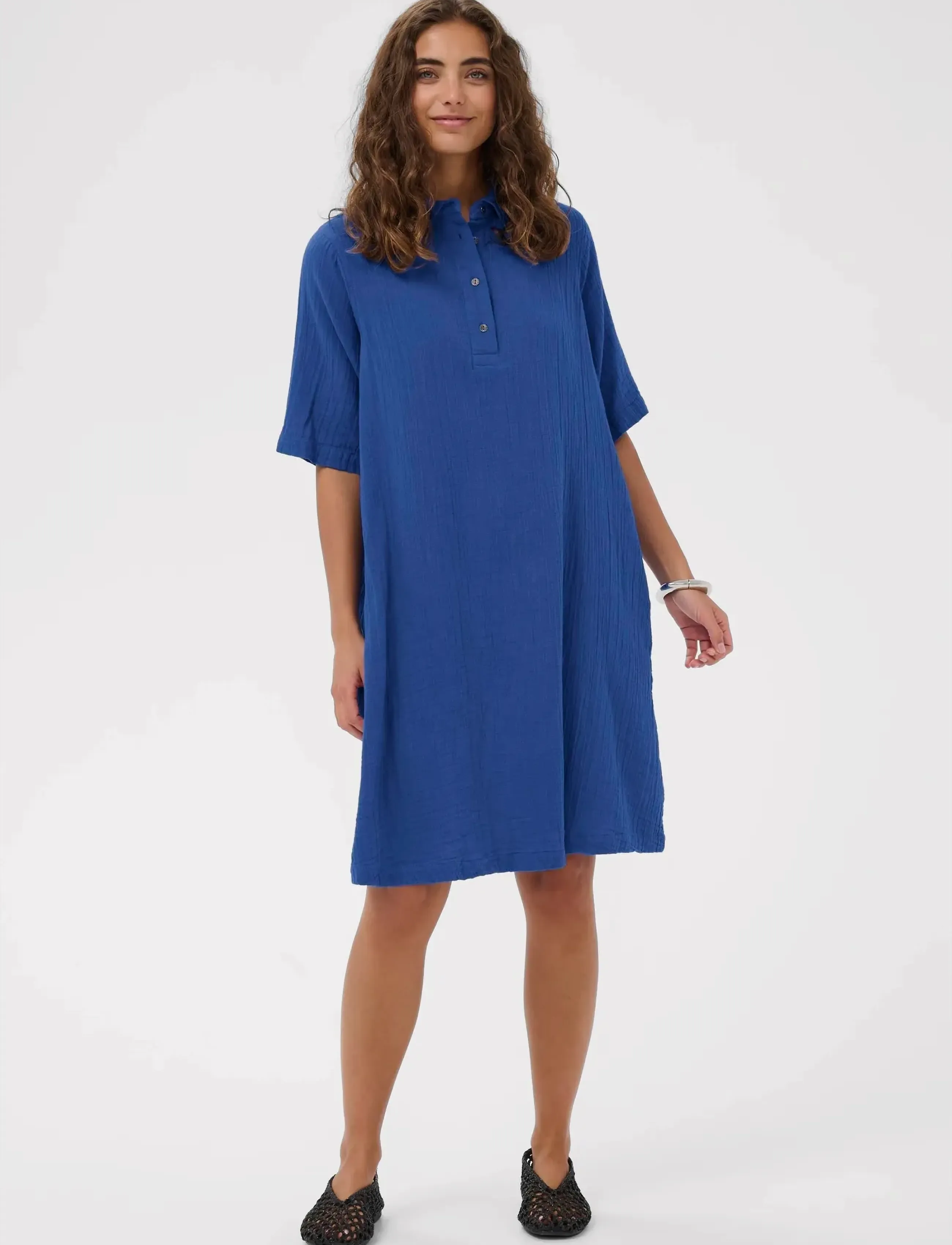 Culture - CUtala Elina Short Dress - skyrtukjólar - nautical blue - 3