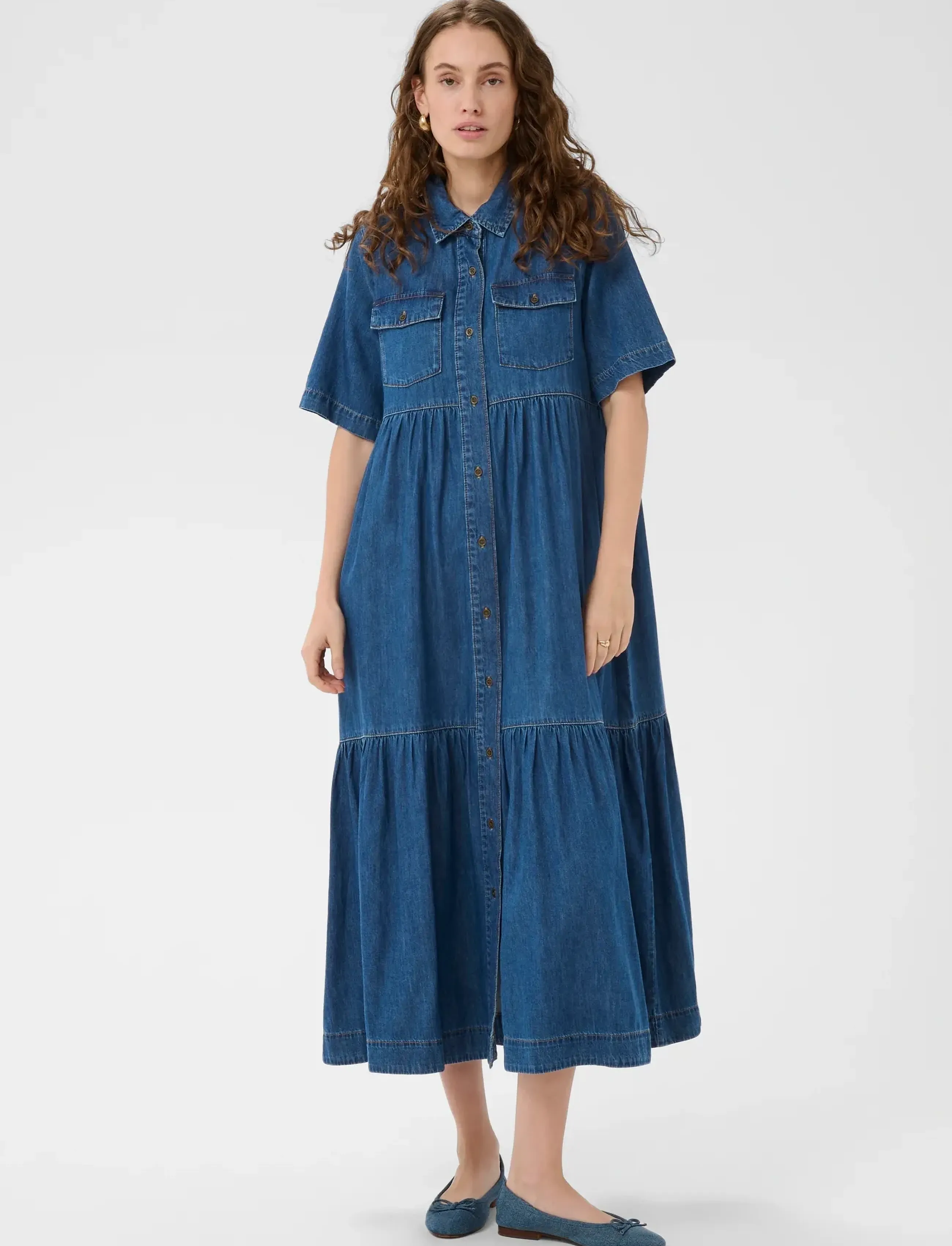 Culture CUmona Arpa Long Dress - Hemdkleider - DARK BLUE WASH / blue