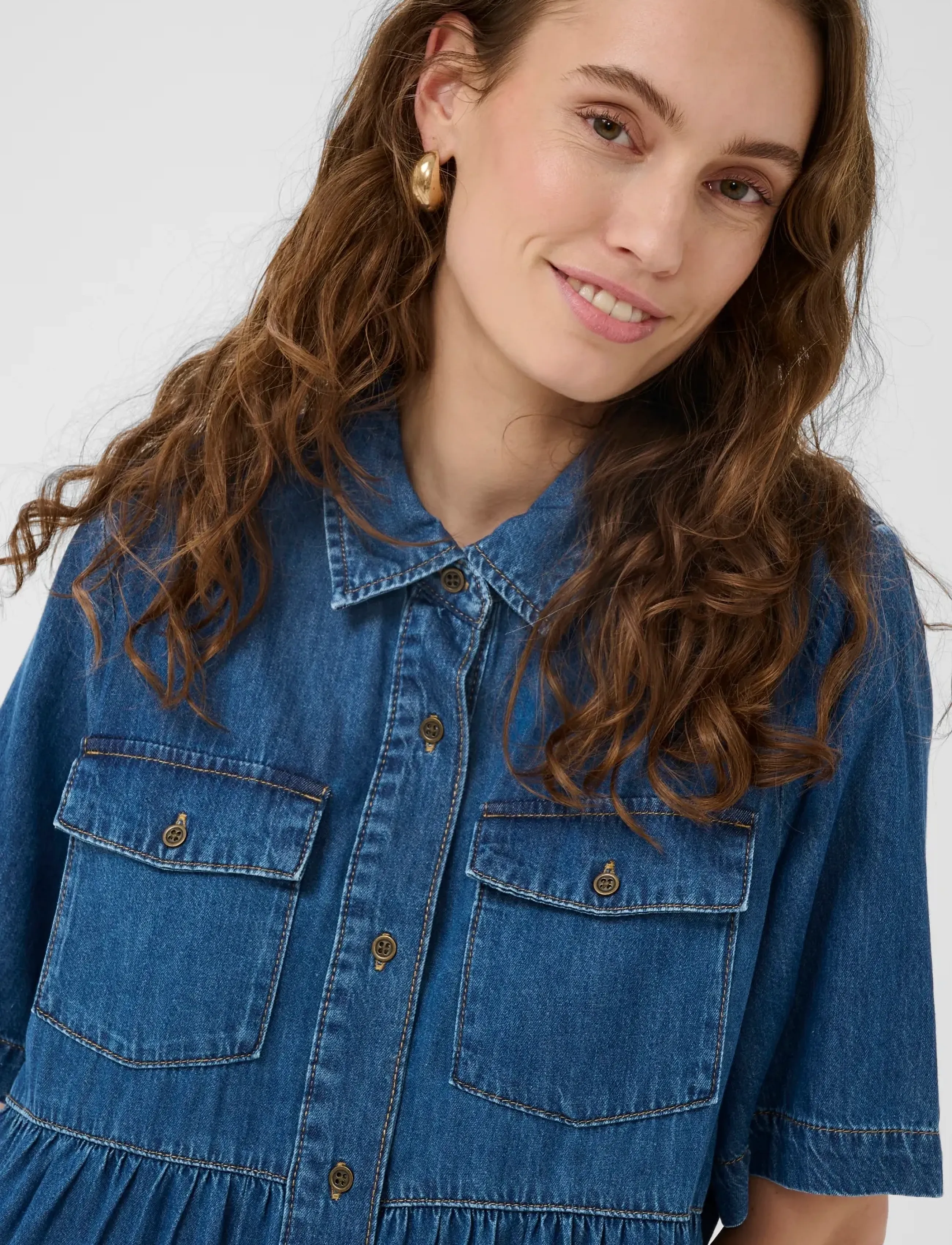 Culture - CUmona Arpa Long Dress - skjortekjoler - dark blue wash - 4