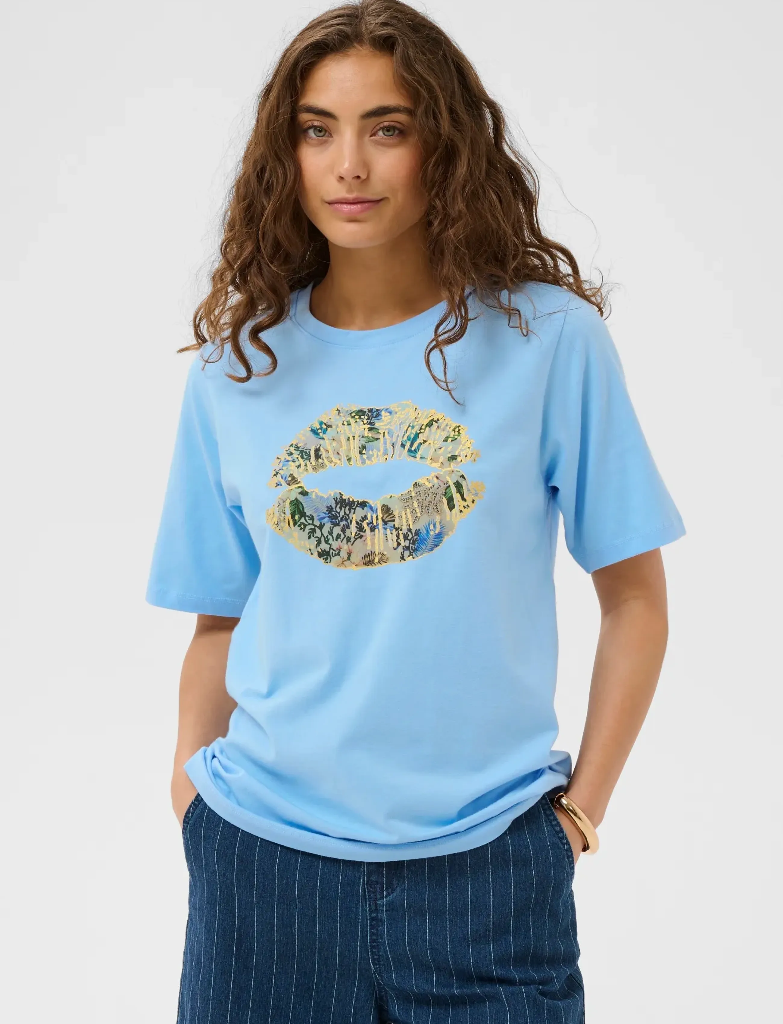 Culture Cucilie Gith Tshirt, M, Blue, T-Shirts & Toppe > Kortærmede, Dame