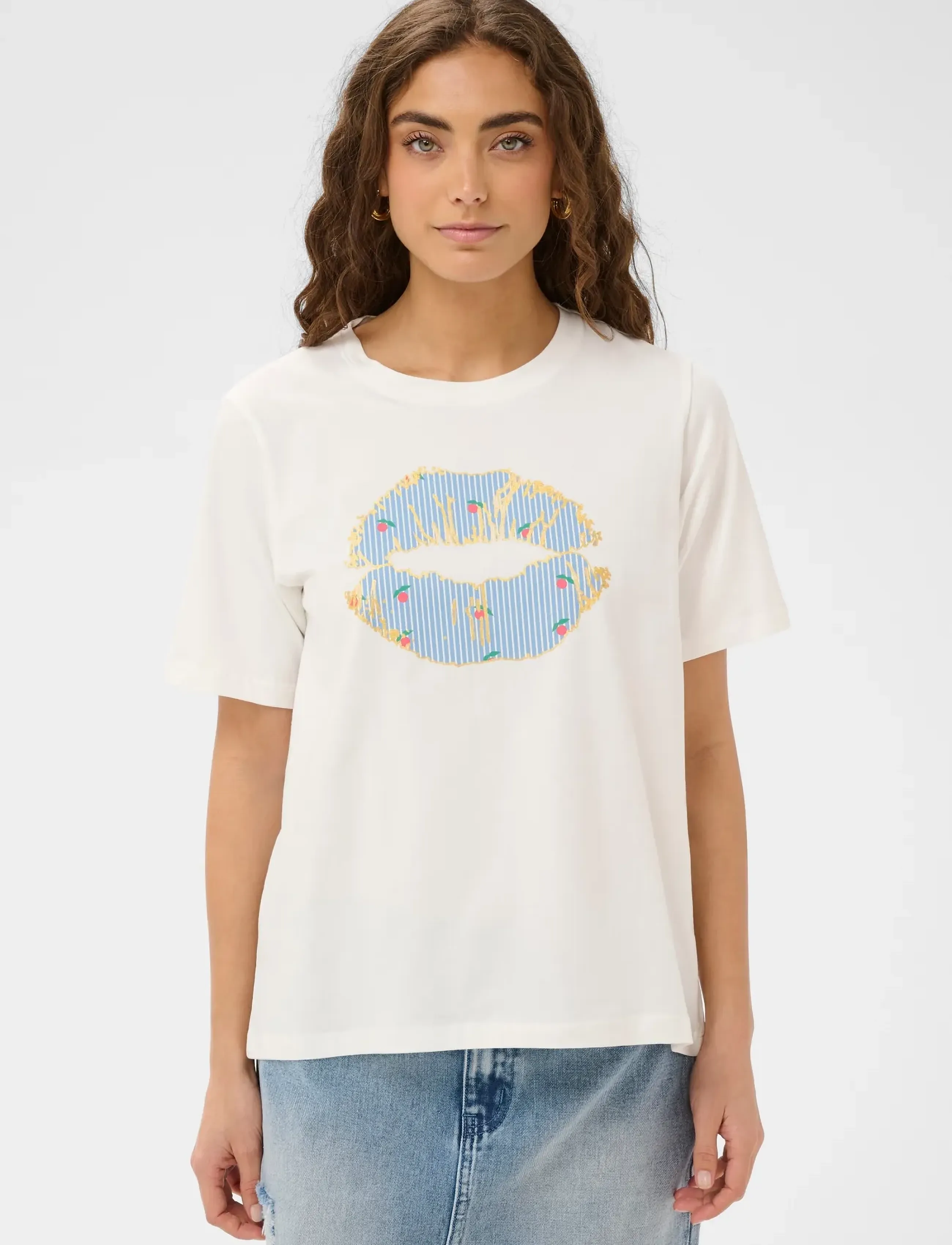 Culture Cucilie Gith Tshirt, Kvinder, Grafisk T-shirt, Hvid, Str: S