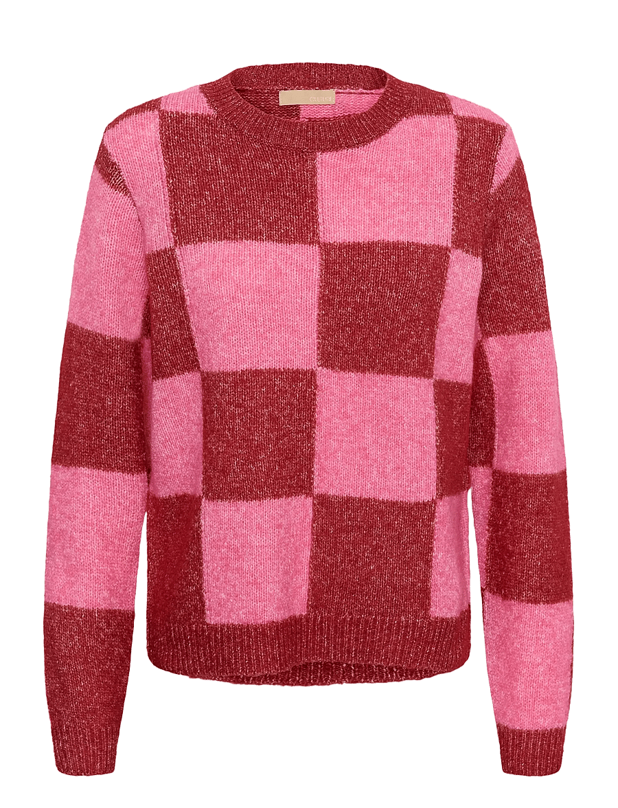 Culture - CUnimba Kimmy Pullover - stickade tröjor - rio red/pink check - 0