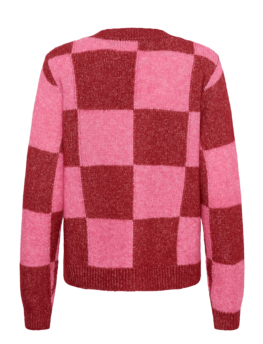 Culture - CUnimba Kimmy Pullover - stickade tröjor - rio red/pink check - 1