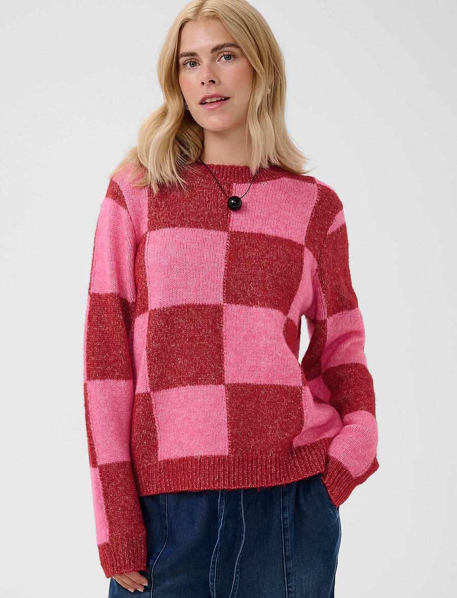 Culture - CUnimba Kimmy Pullover - stickade tröjor - rio red/pink check - 2