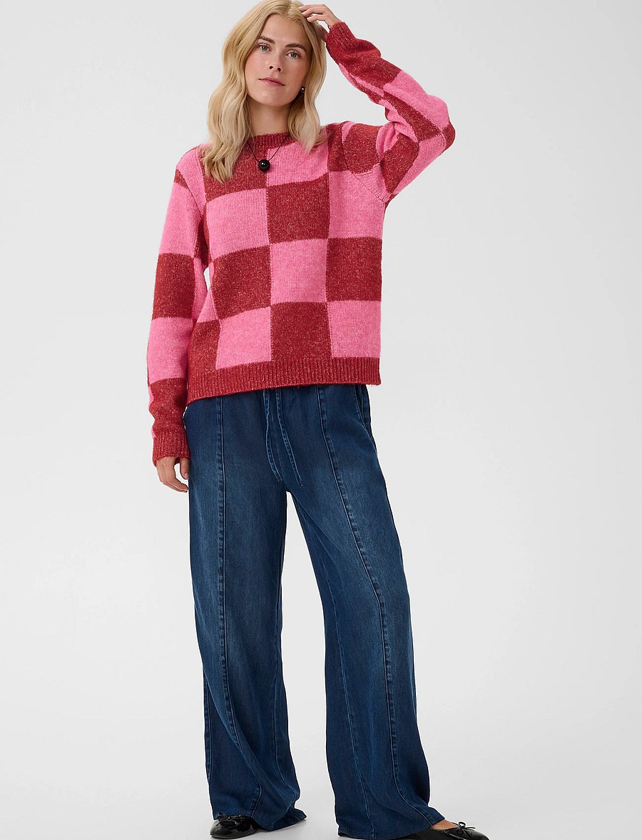 Culture - CUnimba Kimmy Pullover - stickade tröjor - rio red/pink check - 3
