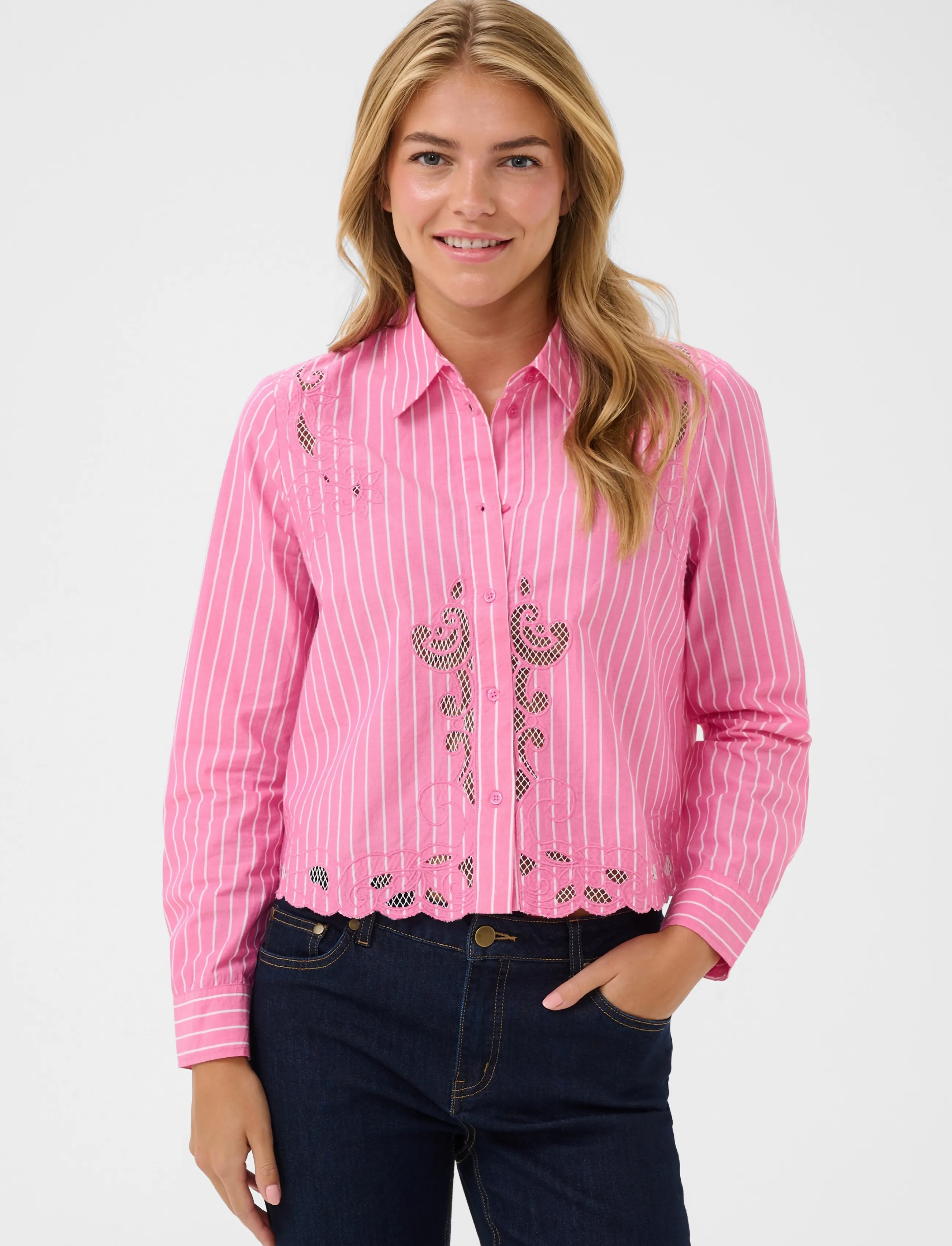Culture - CUnissa Shirt - pikkade varrukatega särgid - pink/white stripe - 2