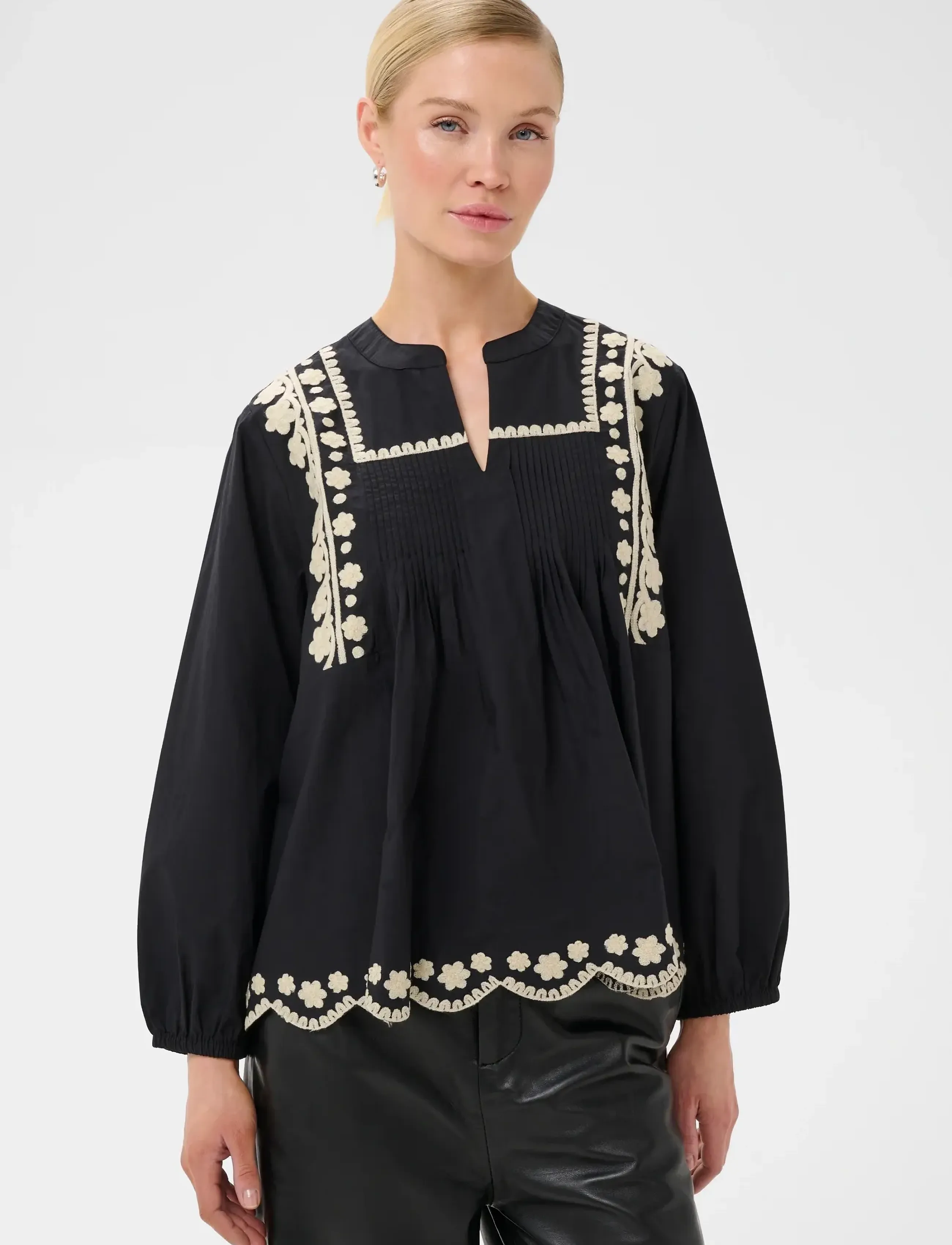 Culture Cuviba Shirt, Kvinder, Broderet Bluse, Sort, Str: XL