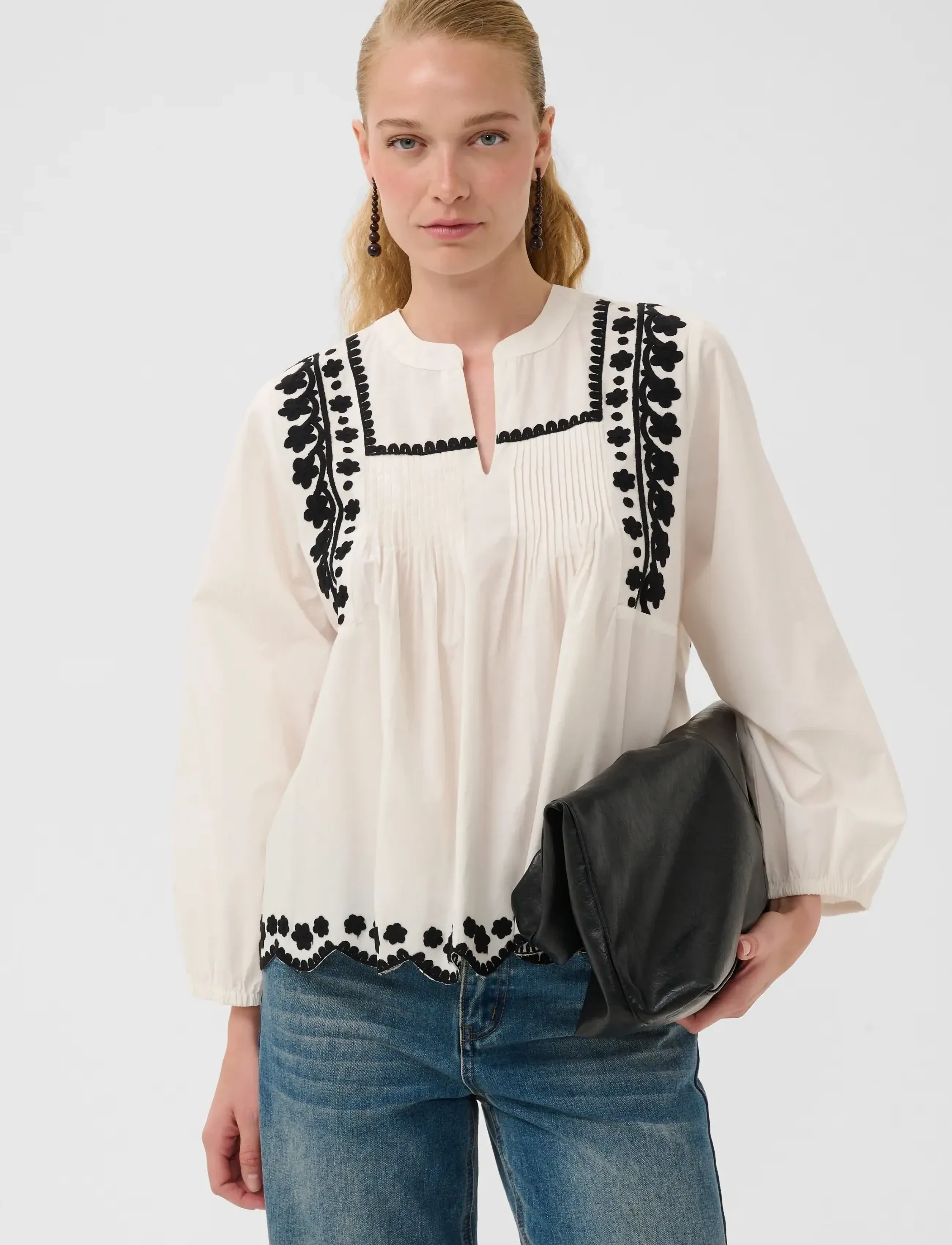Culture Cuviba Shirt, Kvinder, Broderet Bluse, Cream, Str: M