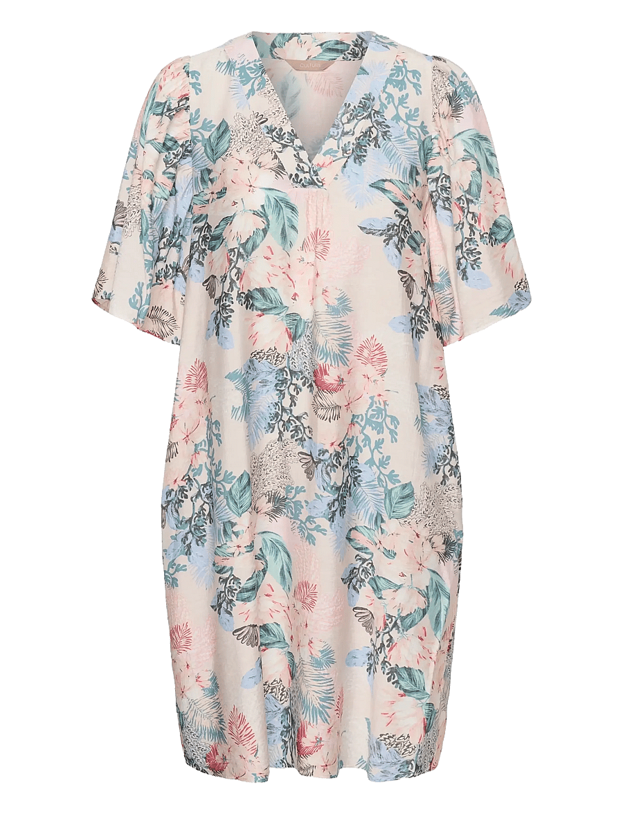 Culture - CUlotus Greece Short Dress - sommarklänningar - whitecap/blue leaf - 1