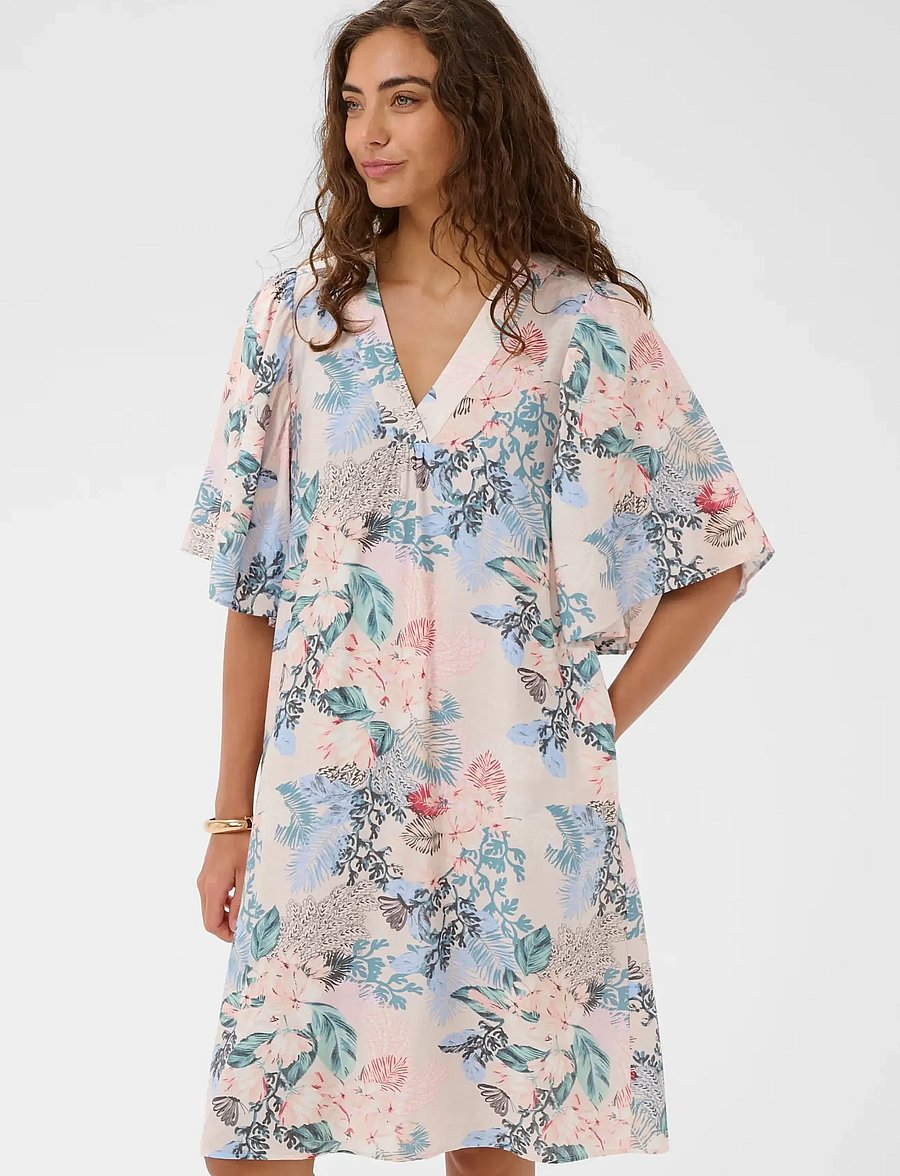 Culture - CUlotus Greece Short Dress - sommarklänningar - whitecap/blue leaf - 0