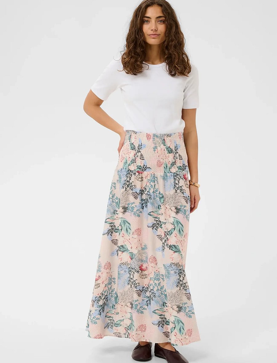 Culture - CUlotus Greece Skirt - maksihameet - whitecap/blue leaf - 0
