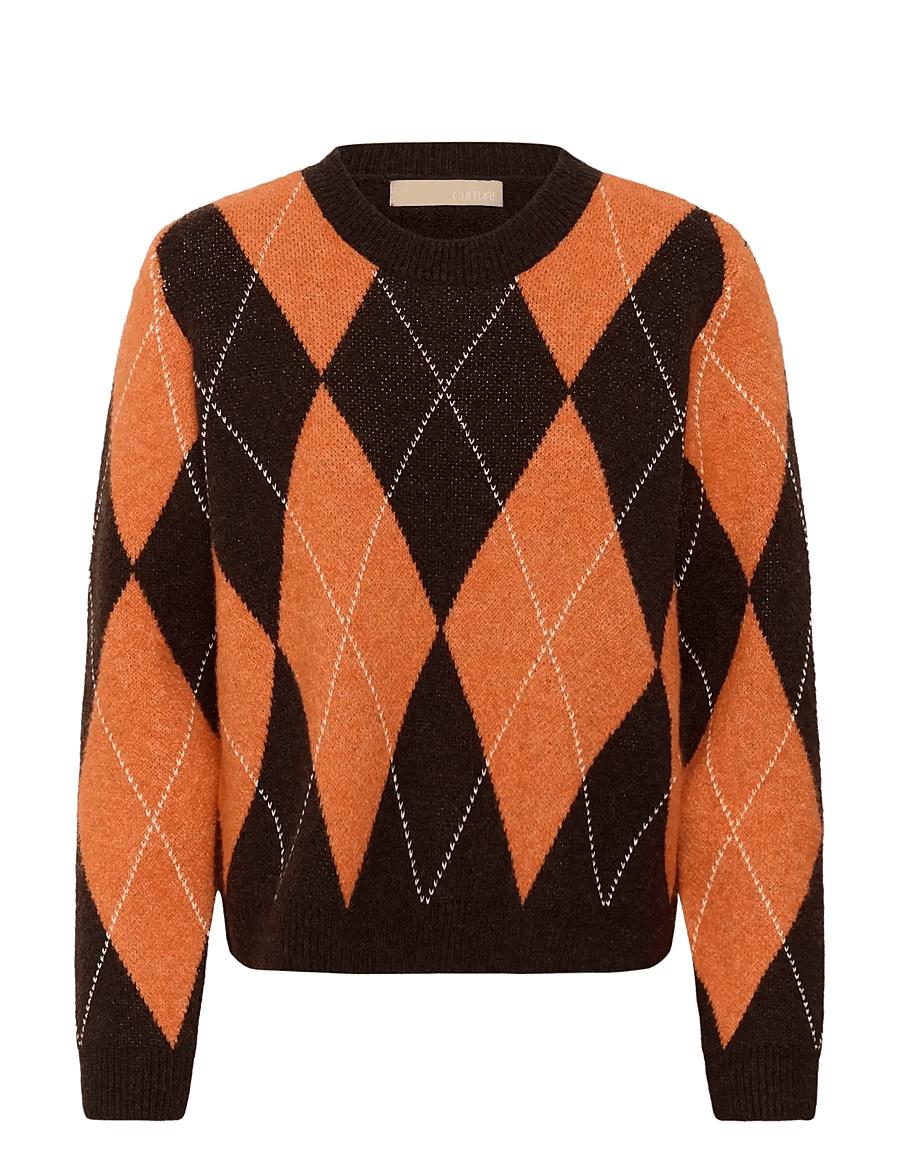 Culture - CUargyle Pullover - striktrøjer - brown argyle - 0