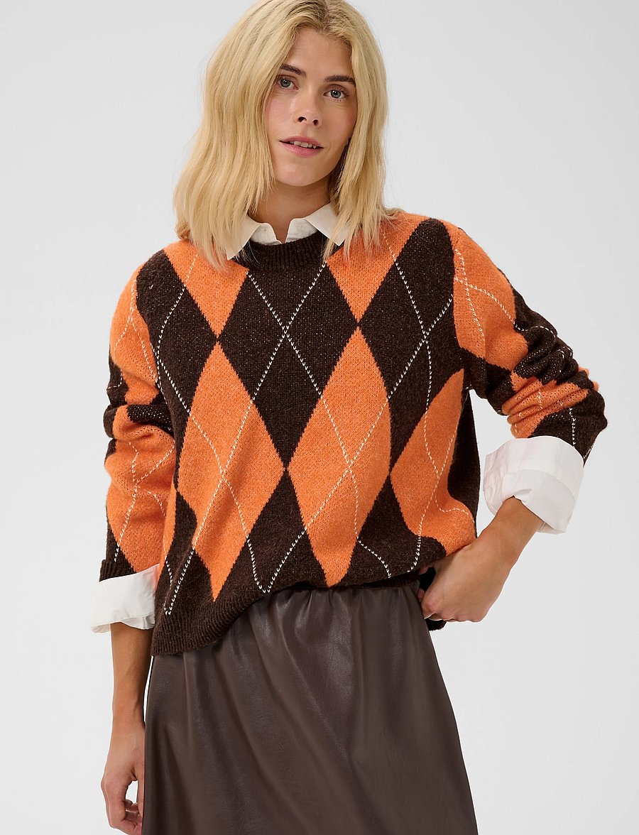 Culture - CUargyle Pullover - striktrøjer - brown argyle - 2
