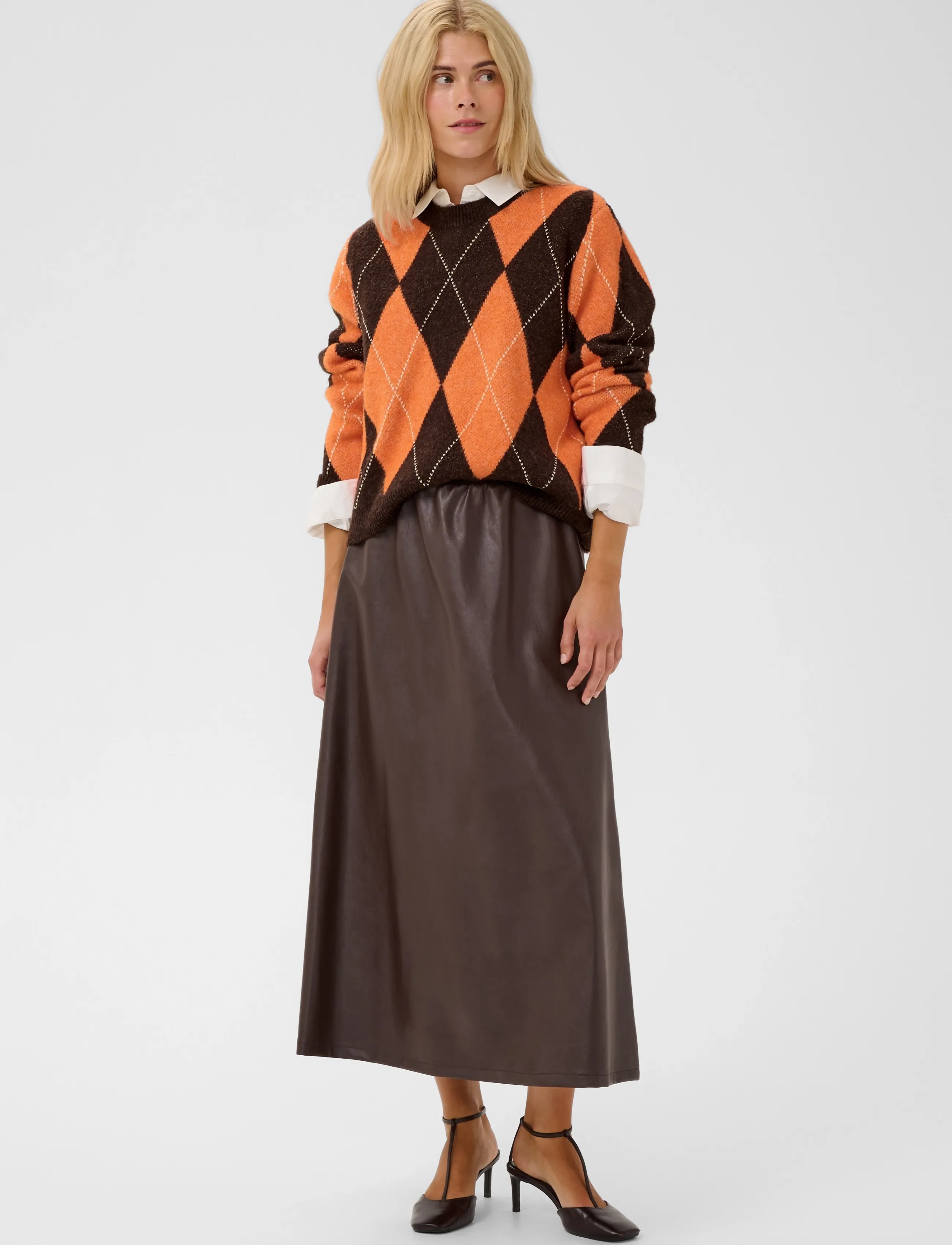 Culture - CUargyle Pullover - striktrøjer - brown argyle - 3