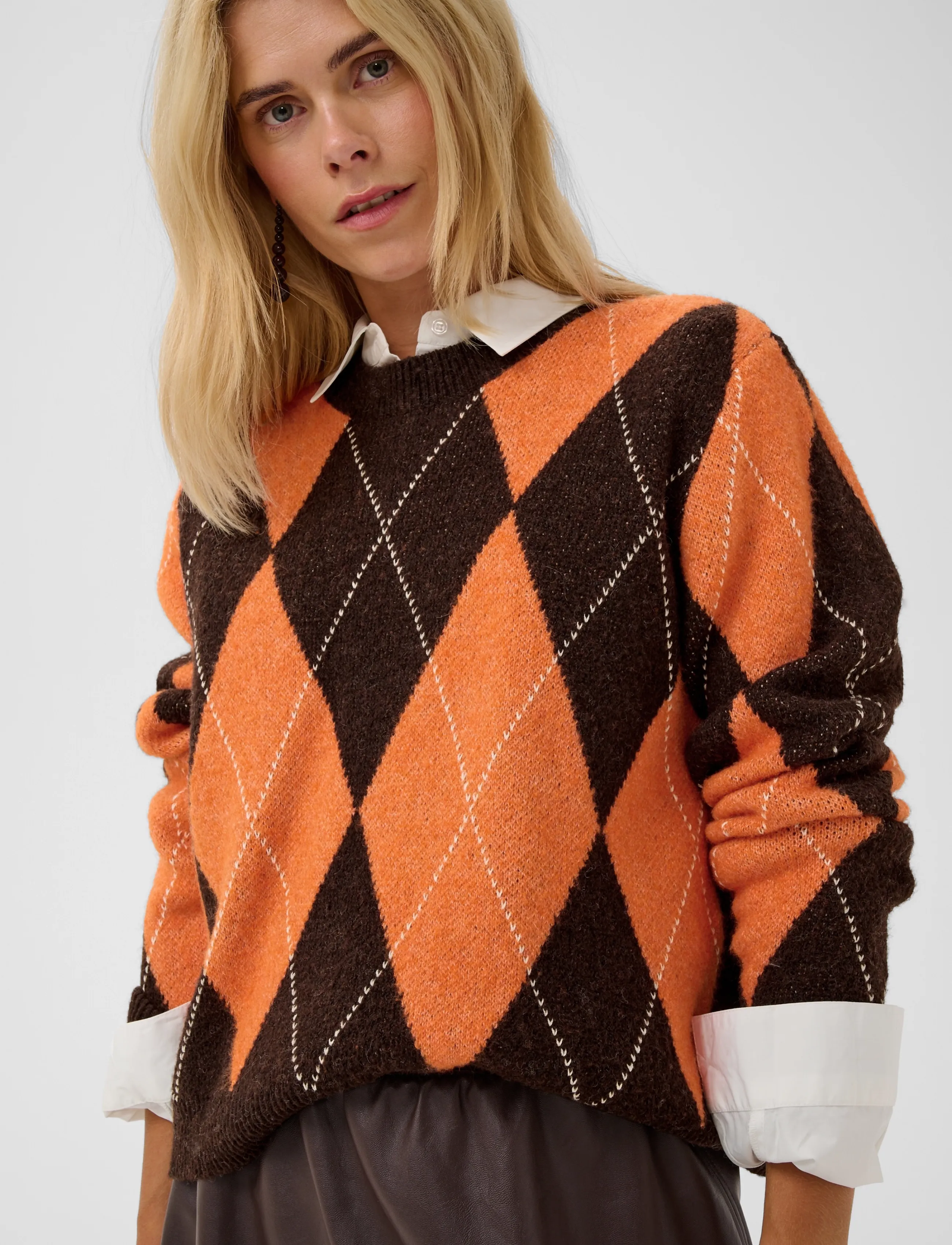 Culture - CUargyle Pullover - striktrøjer - brown argyle - 5
