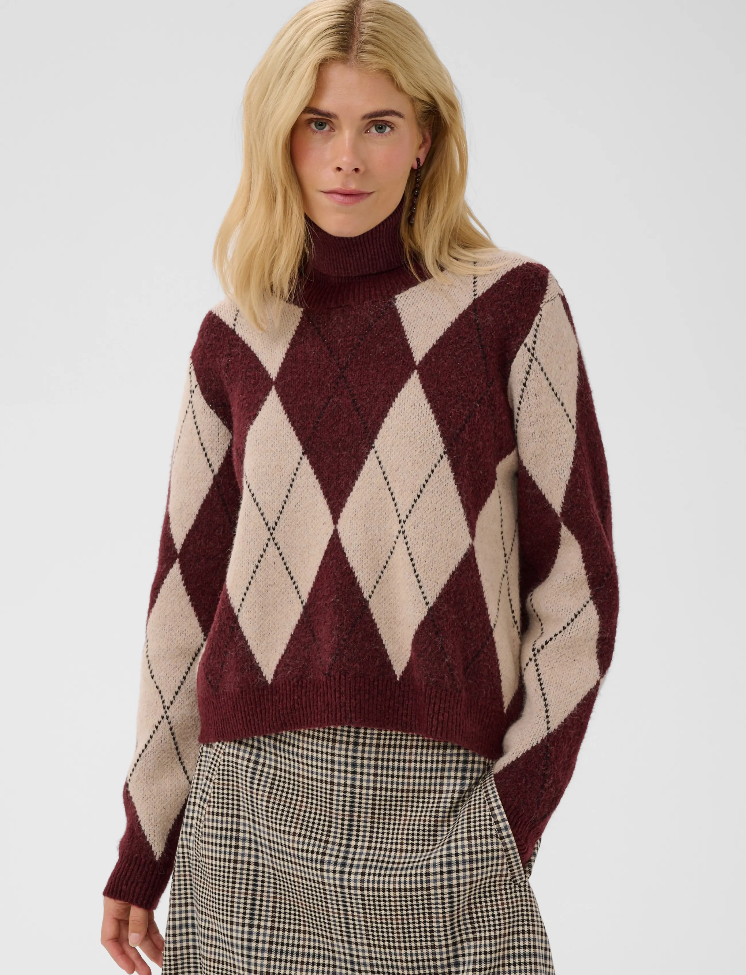 Culture - CUargyle Pullover - pullover - burgundy argyle - 2