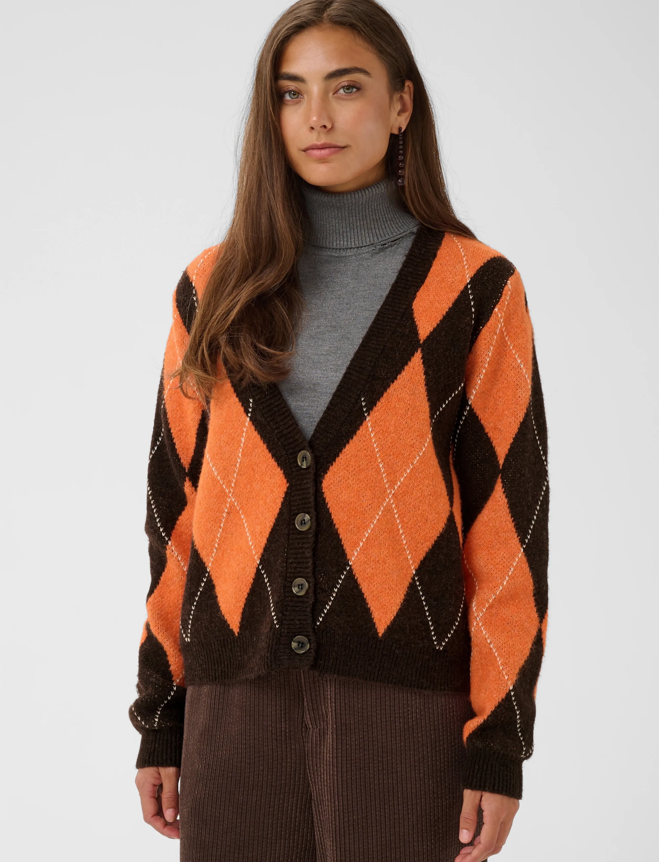 Culture - CUargyle Cardigan - strickjacken - brown argyle - 2