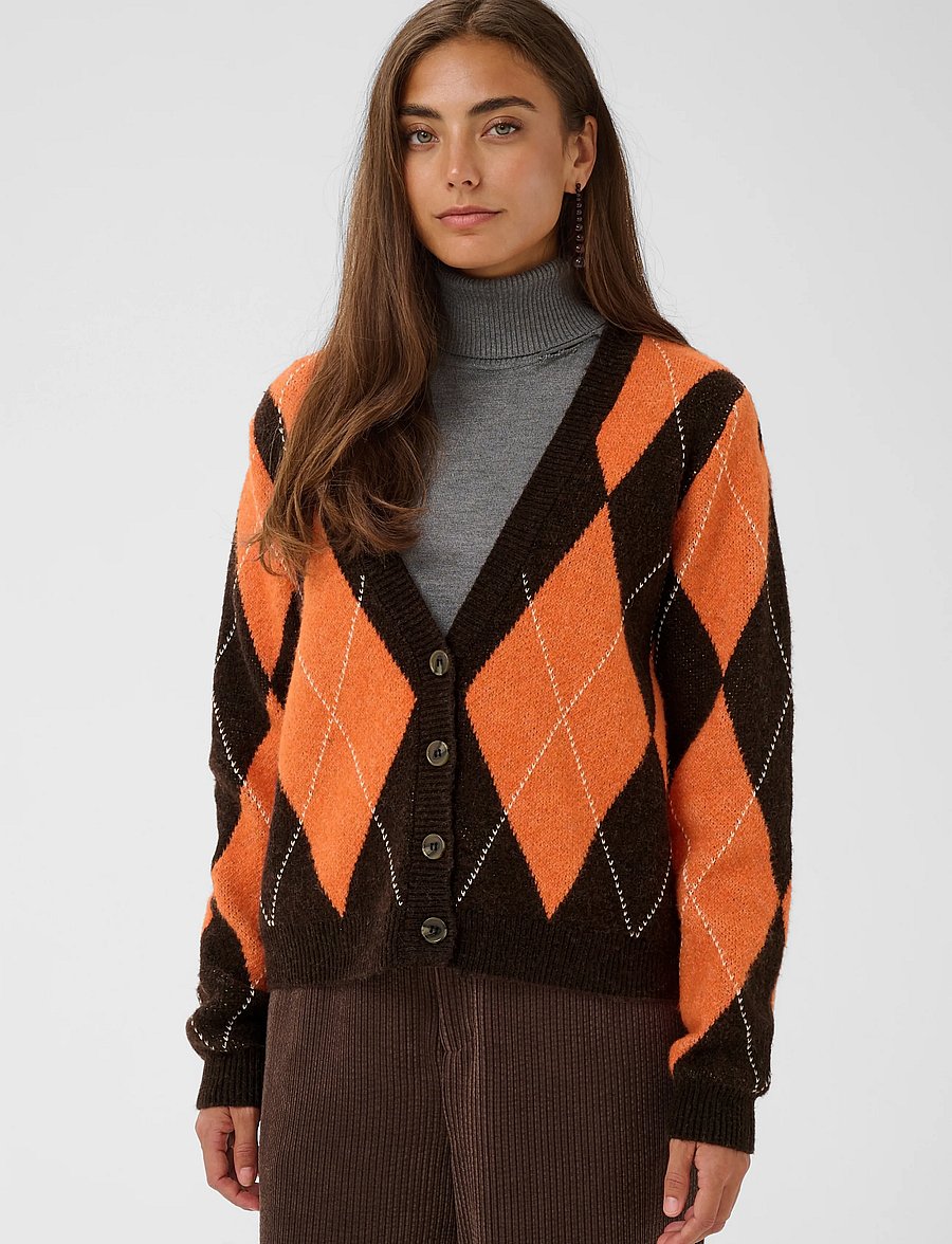 Culture - CUargyle Cardigan - strickjacken - brown argyle - 2