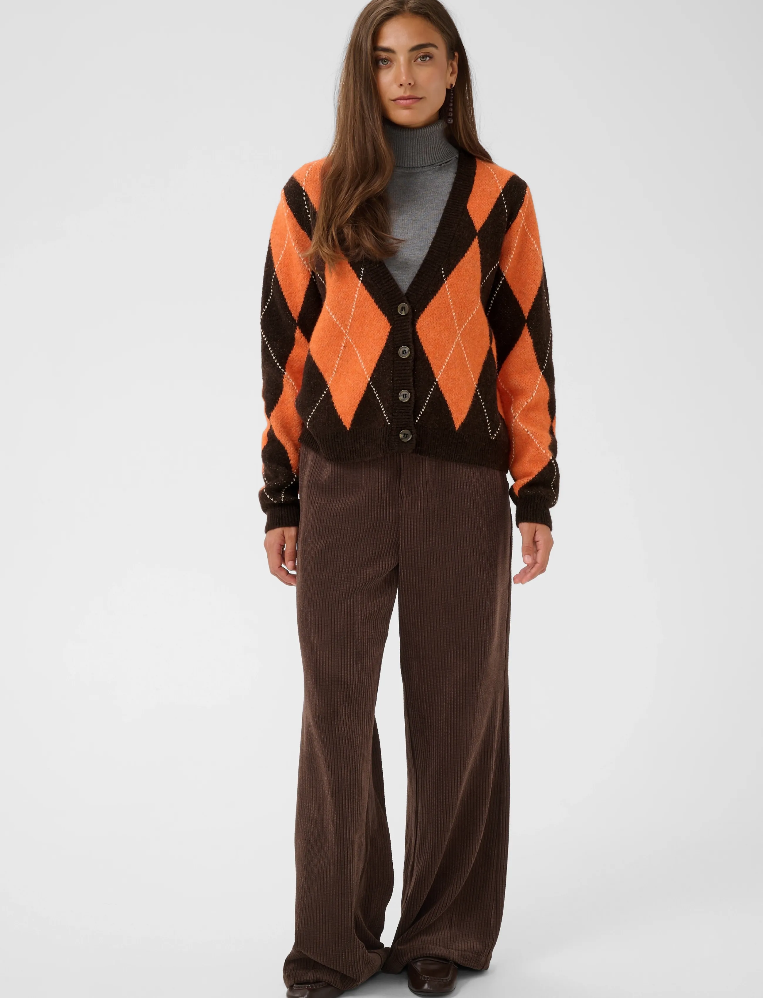 Culture - CUargyle Cardigan - strickjacken - brown argyle - 3