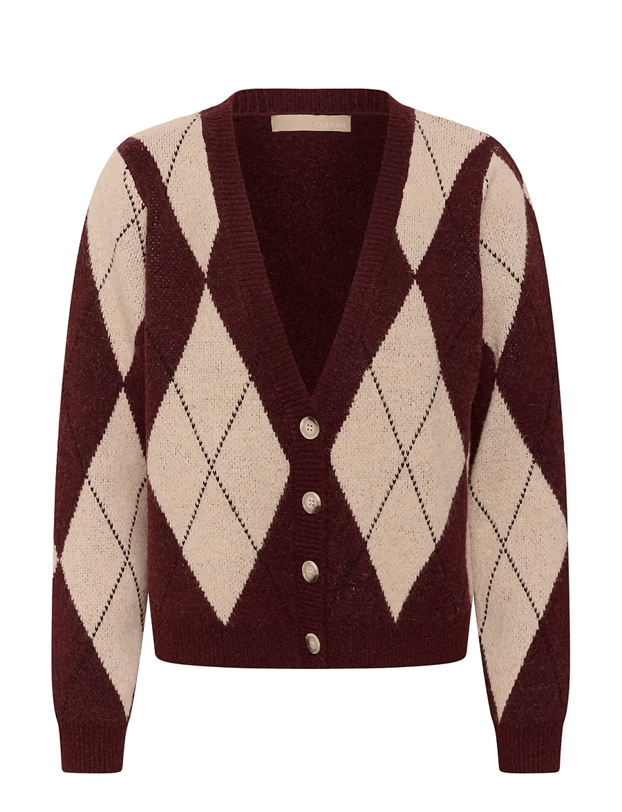 Culture - CUargyle Cardigan - strickjacken - burgundy argyle - 0