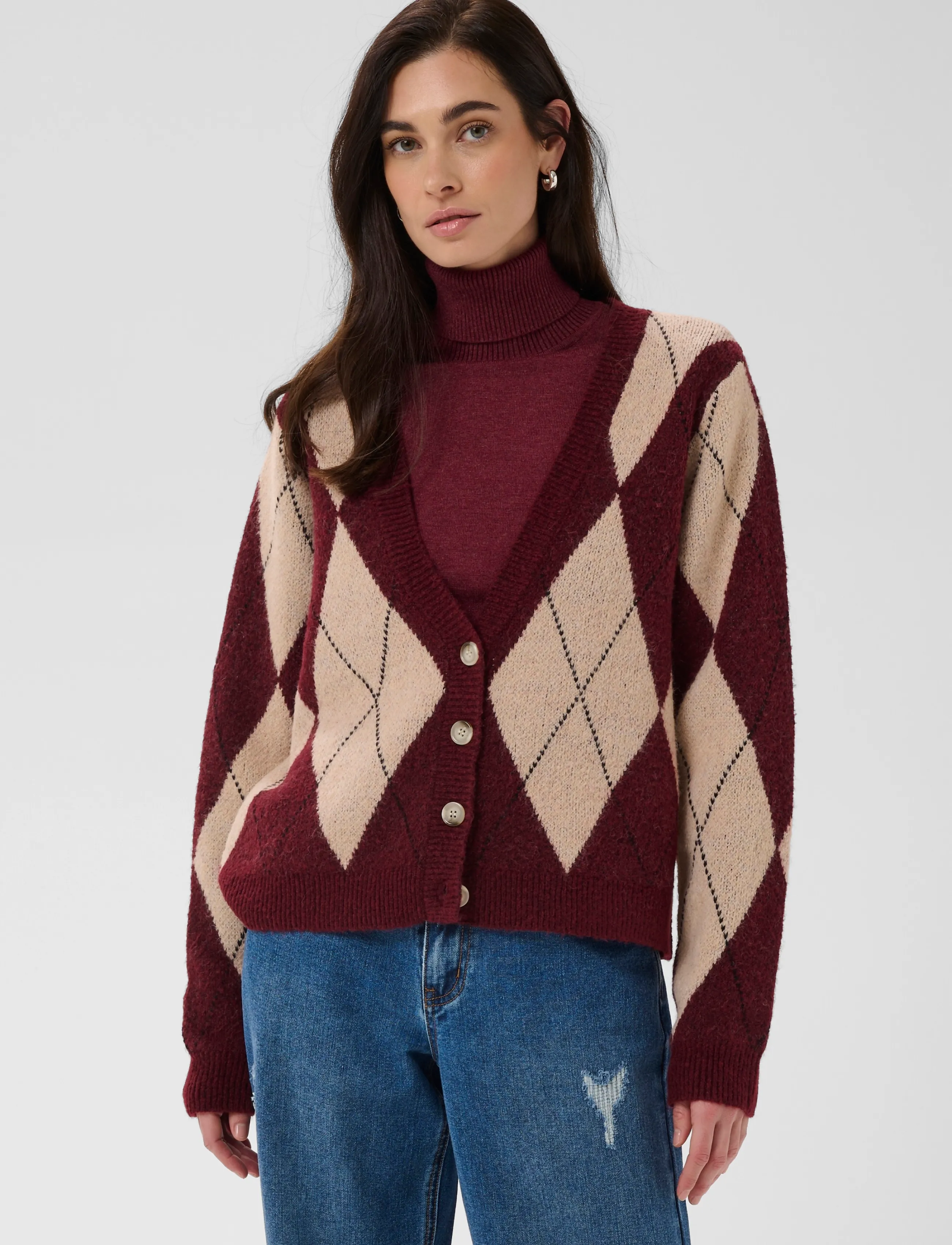 Culture - CUargyle Cardigan - strickjacken - burgundy argyle - 2