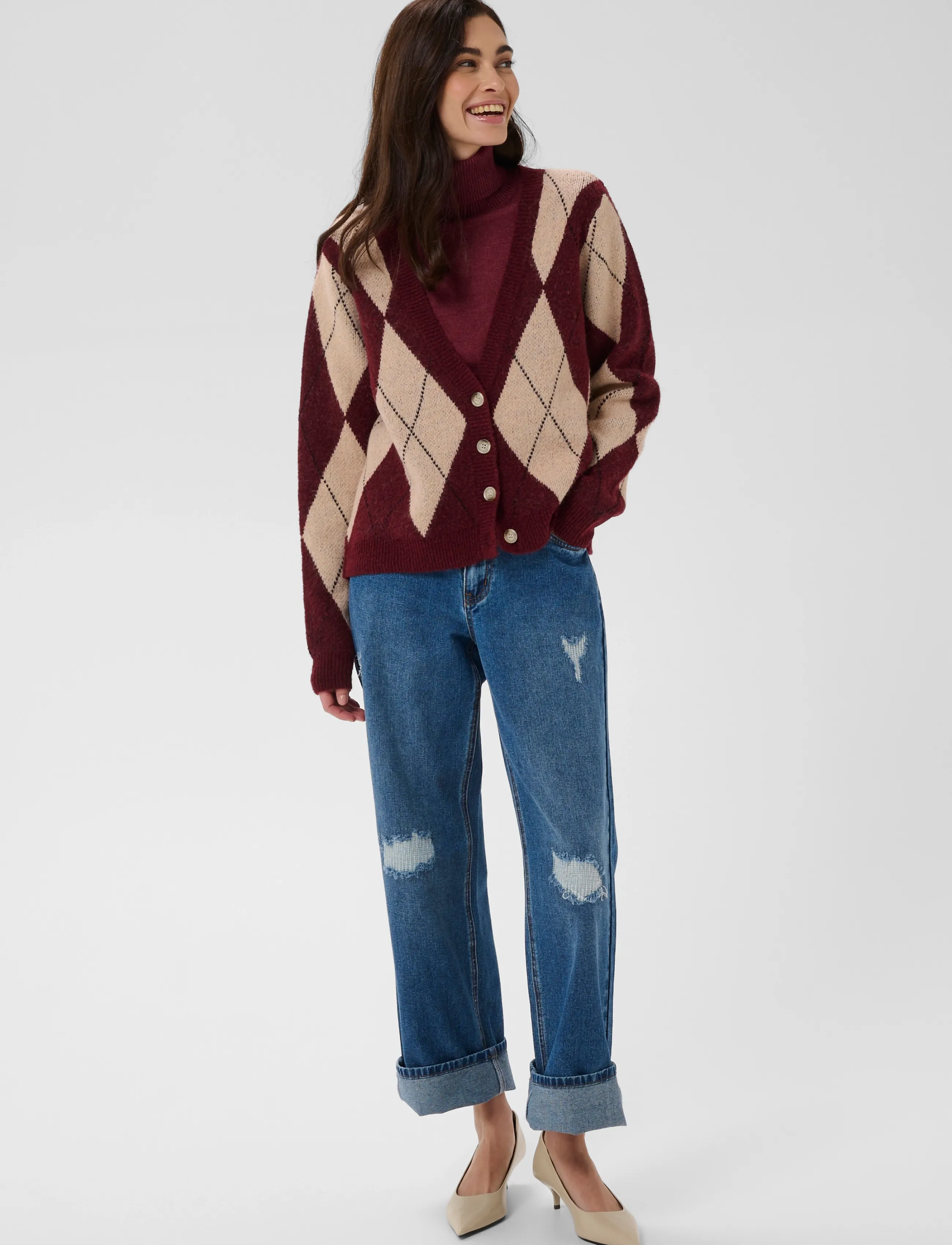 Culture - CUargyle Cardigan - strickjacken - burgundy argyle - 3
