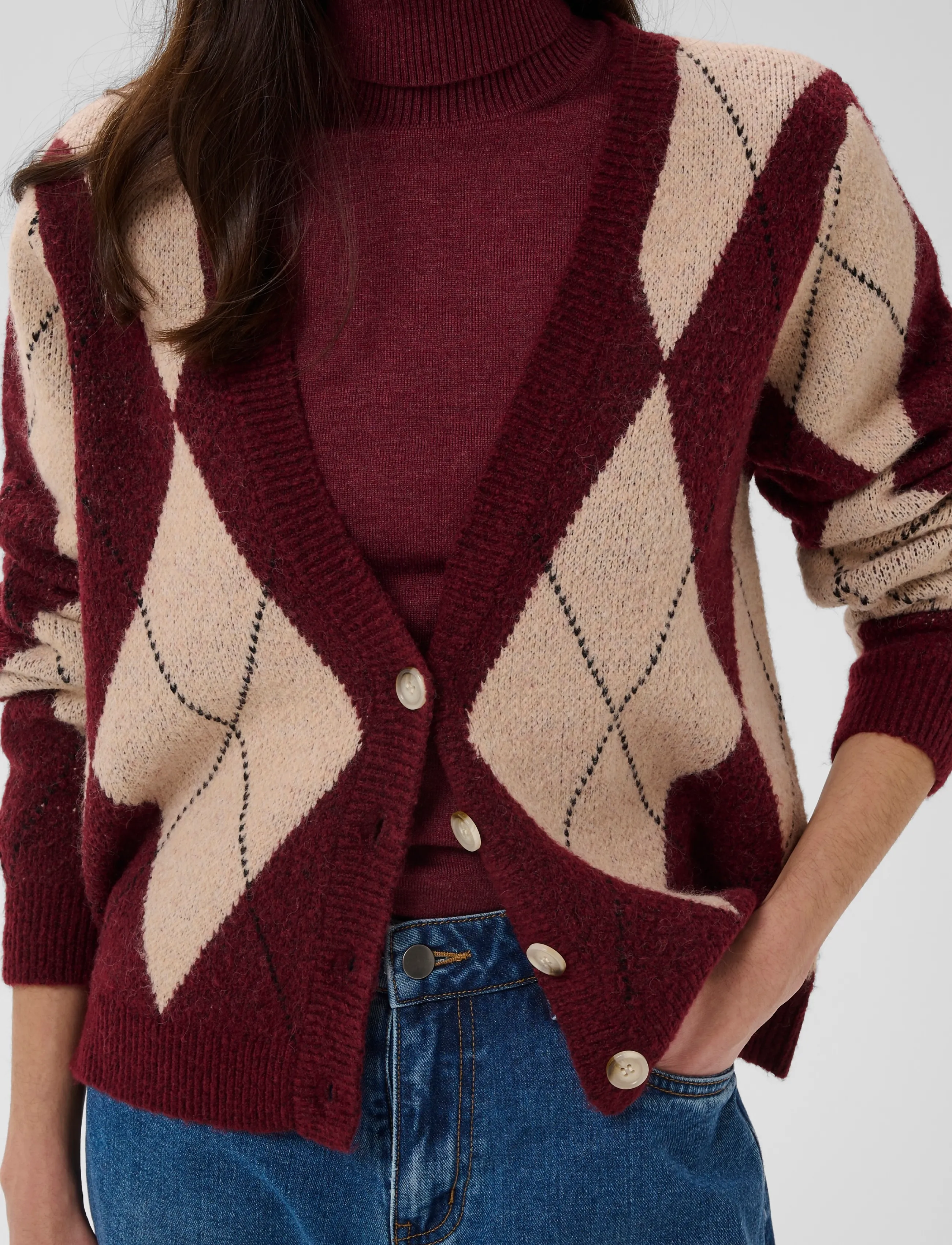 Culture - CUargyle Cardigan - strickjacken - burgundy argyle - 5
