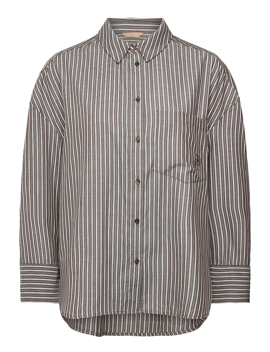 Culture - CUmanga Oversize Shirt - long-sleeved shirts - brown/white stripe - 0