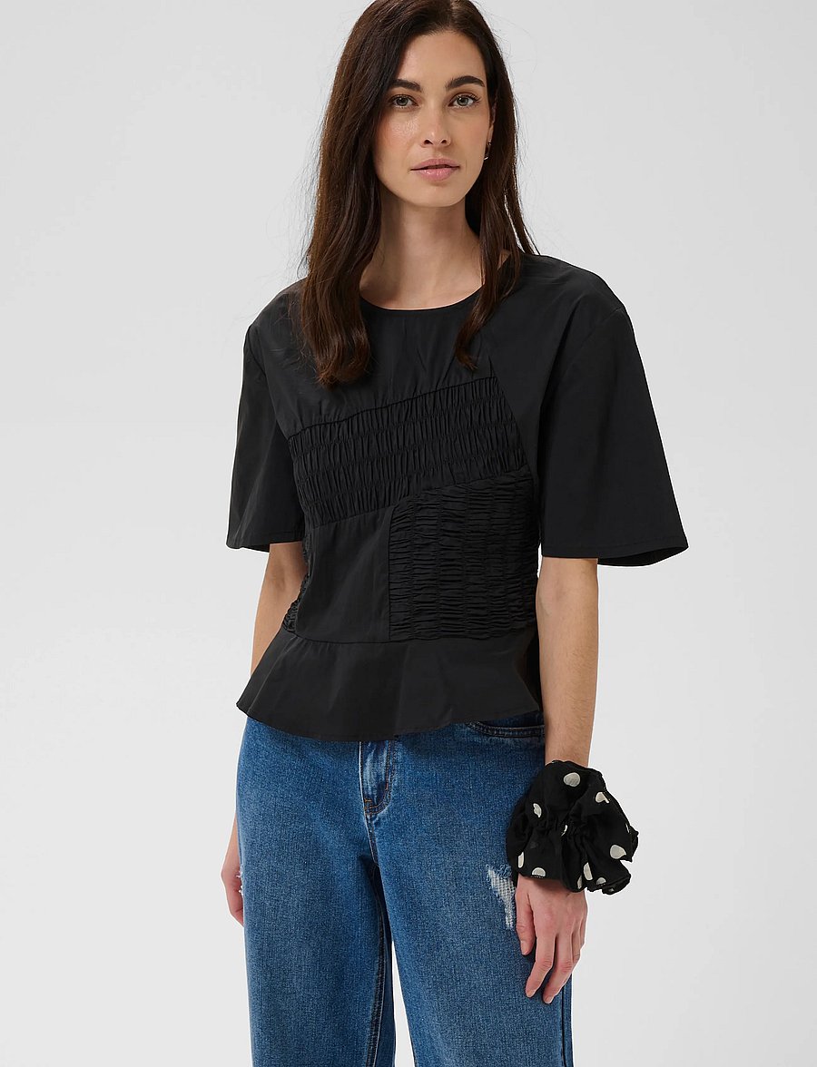 Culture - CUajda Antoinett SS Blouse - kortærmede bluser - black - 2