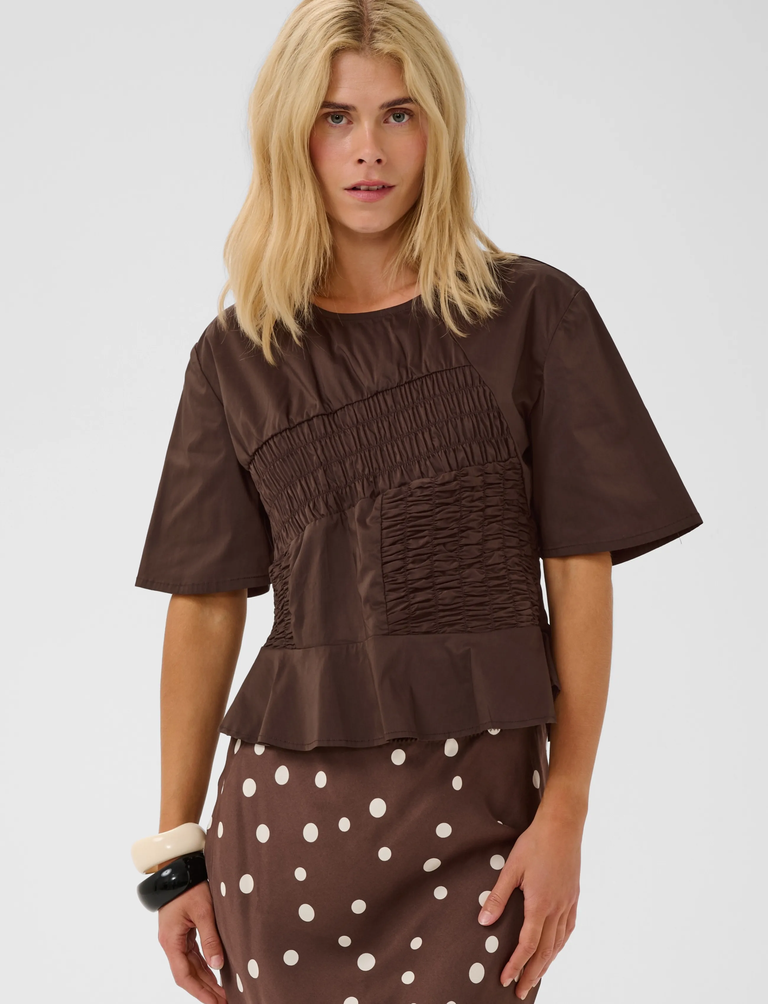 Culture - CUajda Antoinett SS Blouse - kortærmede bluser - coffee bean - 2