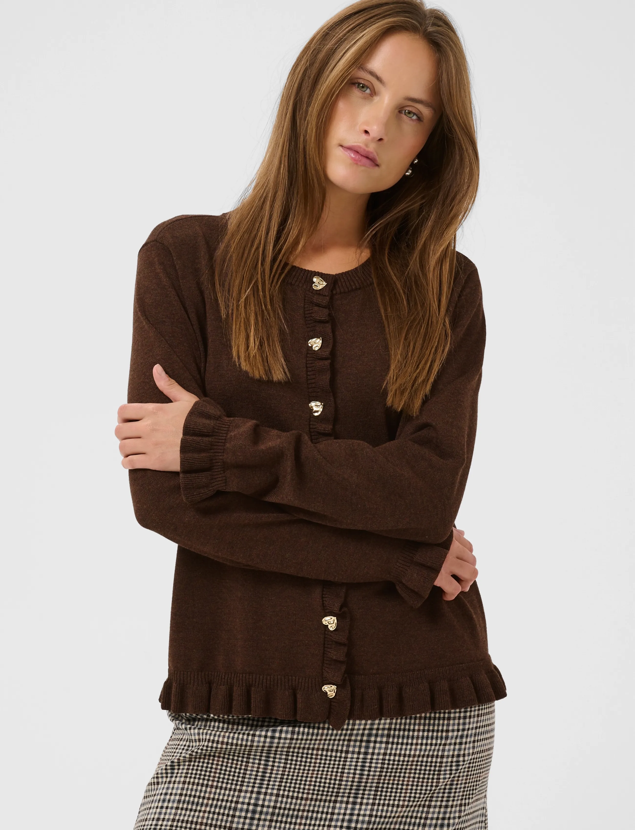 Culture - CUclare Annemarie Frill Cardigan - strickjacken - coffee bean melange - 2