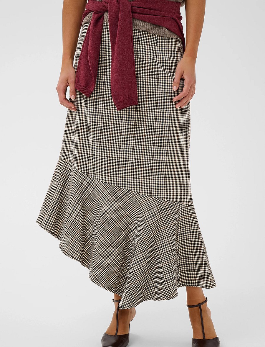 Culture - CUbirsen Long Skirt - midi nederdele - black check - 2