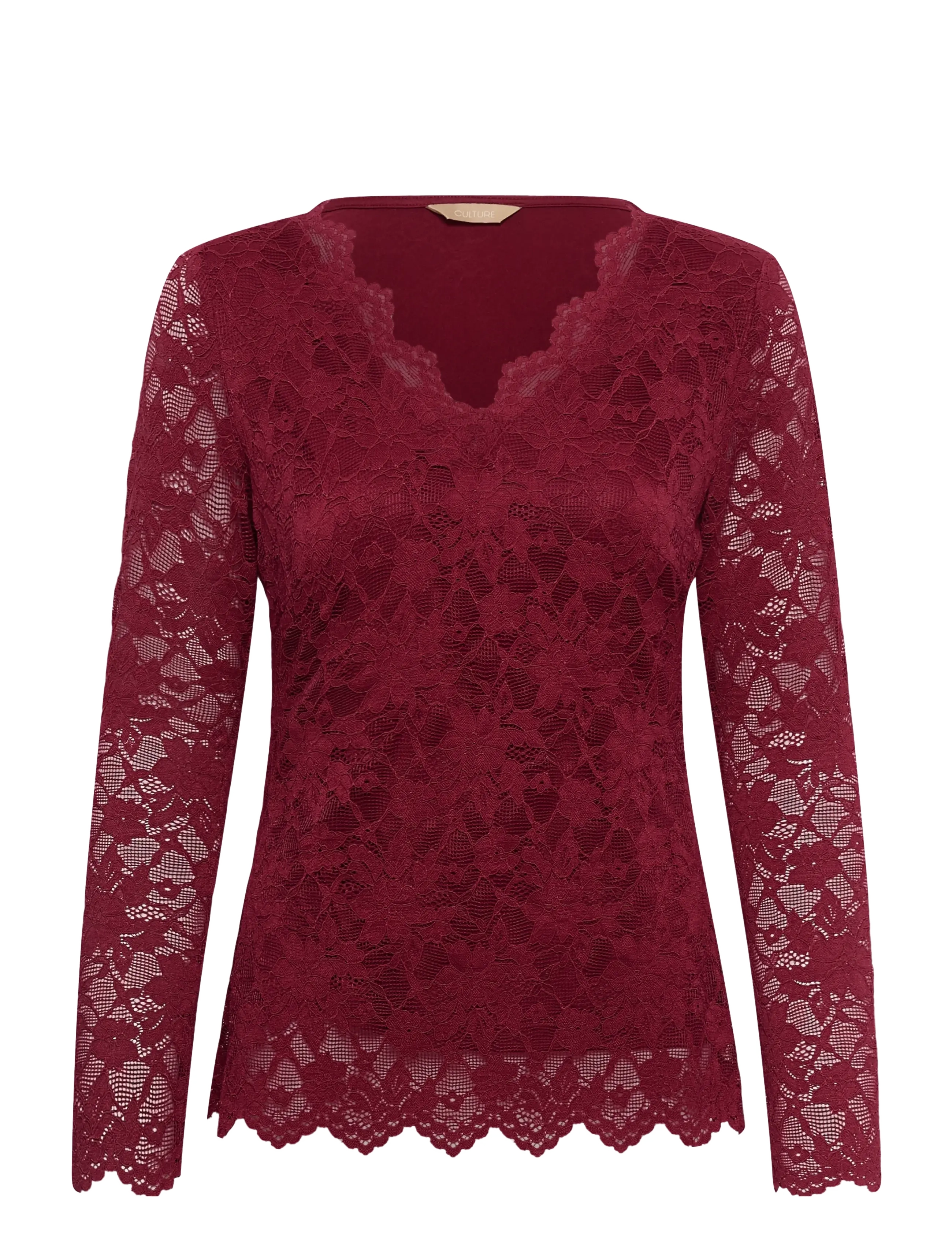 Culture Culively Blouse, Kvinder, Blonde V-Hals Bluse, Bordeaux, Str: M