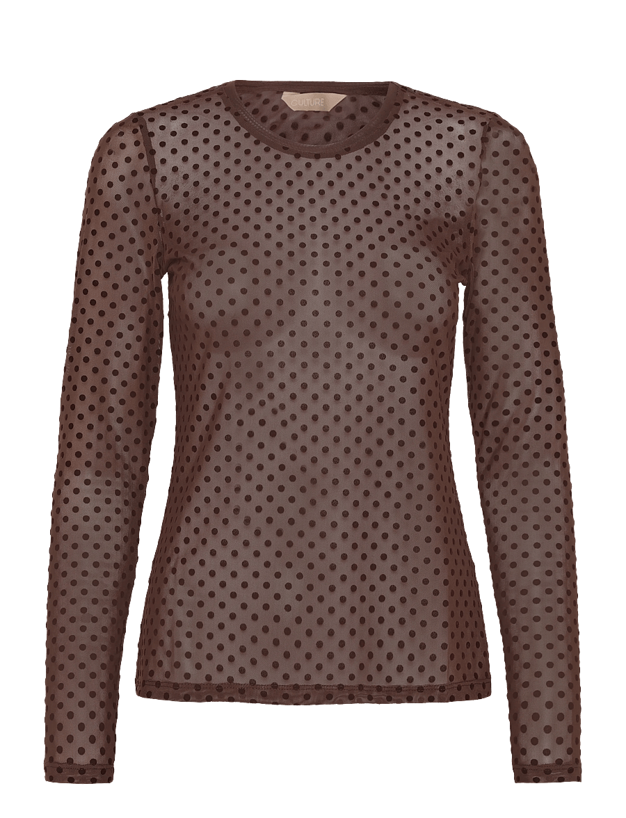 Culture - CUlaya Mesh Blouse - långärmade blusar - brown dot - 0