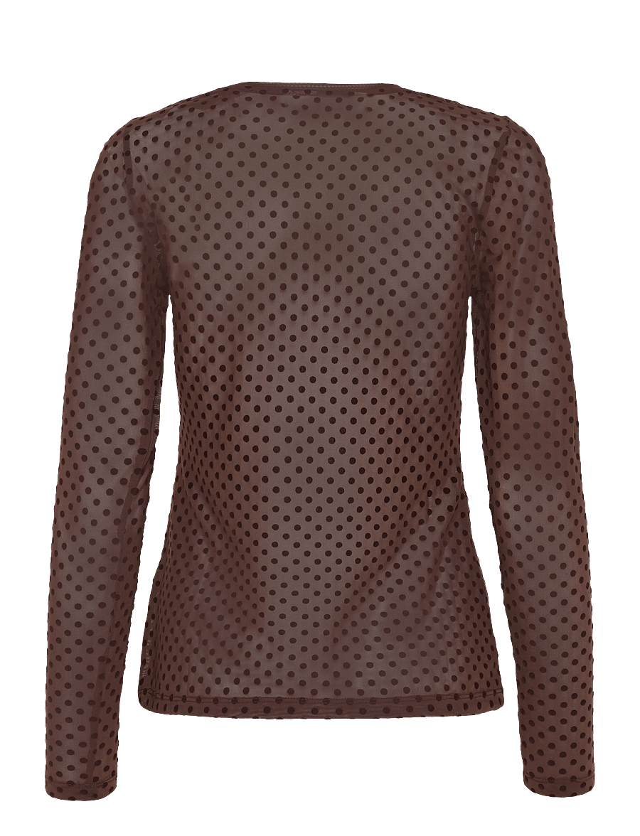 Culture - CUlaya Mesh Blouse - långärmade blusar - brown dot - 1