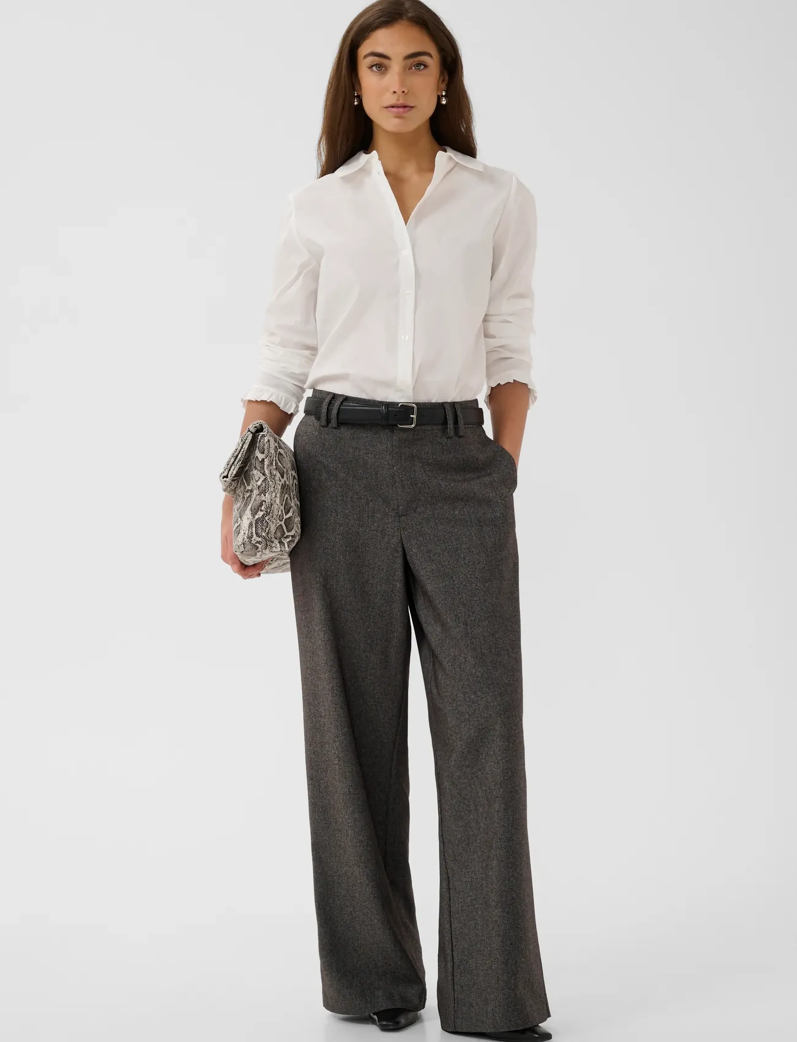 Culture - CUSTORMY PANTS - wide leg trousers - grey melange/silver - 3