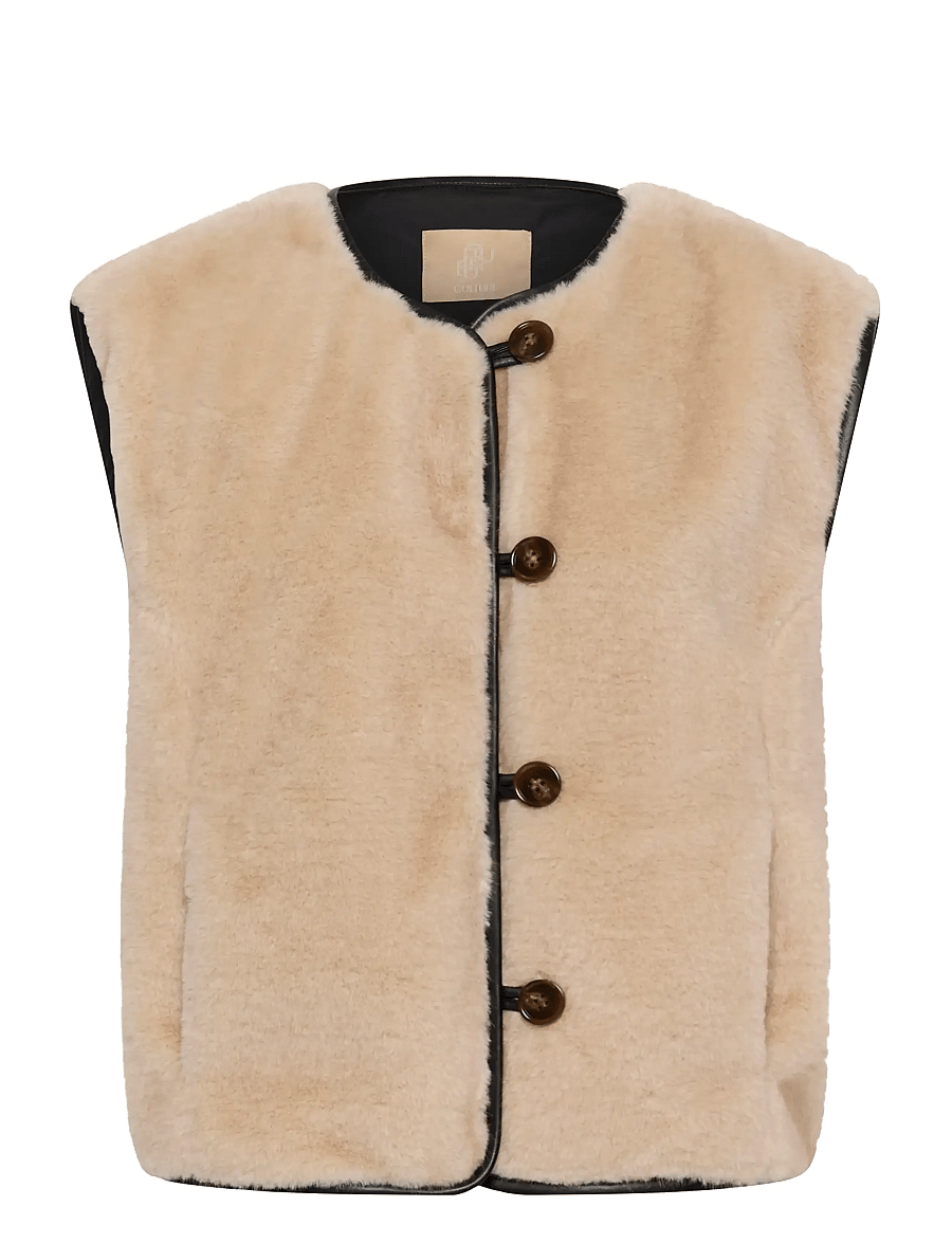 Culture - CULAUREN FAUX FUR WAISTCOAT - fleece- og teddyveste - greige - 0