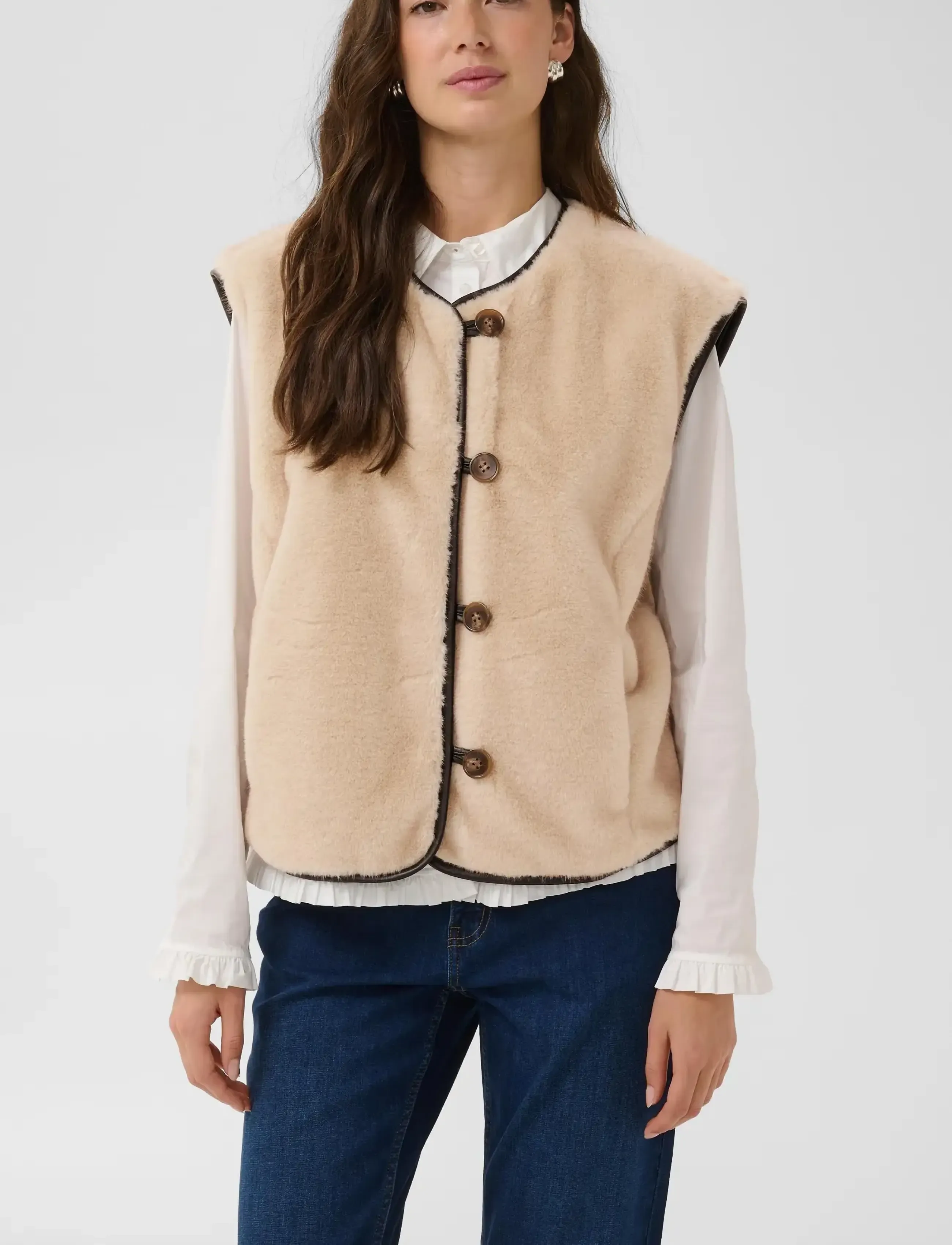 Culture - CULAUREN FAUX FUR WAISTCOAT - fleece- og teddyveste - greige - 2