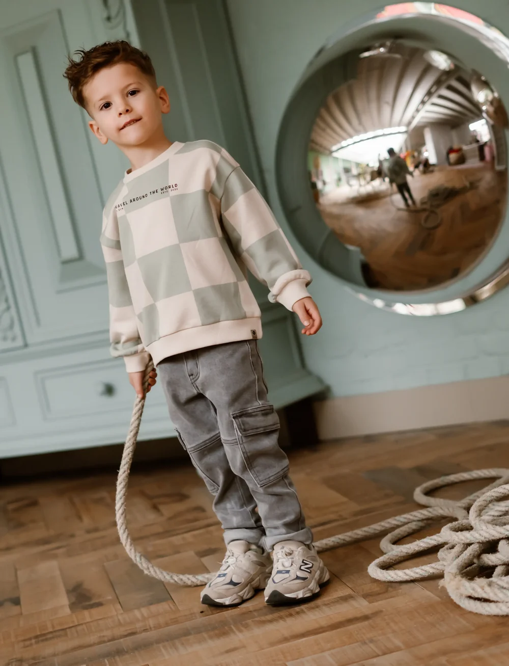 Daily 7 - Oversized Sweater Check Print - sweatshirts - cool mint - 4