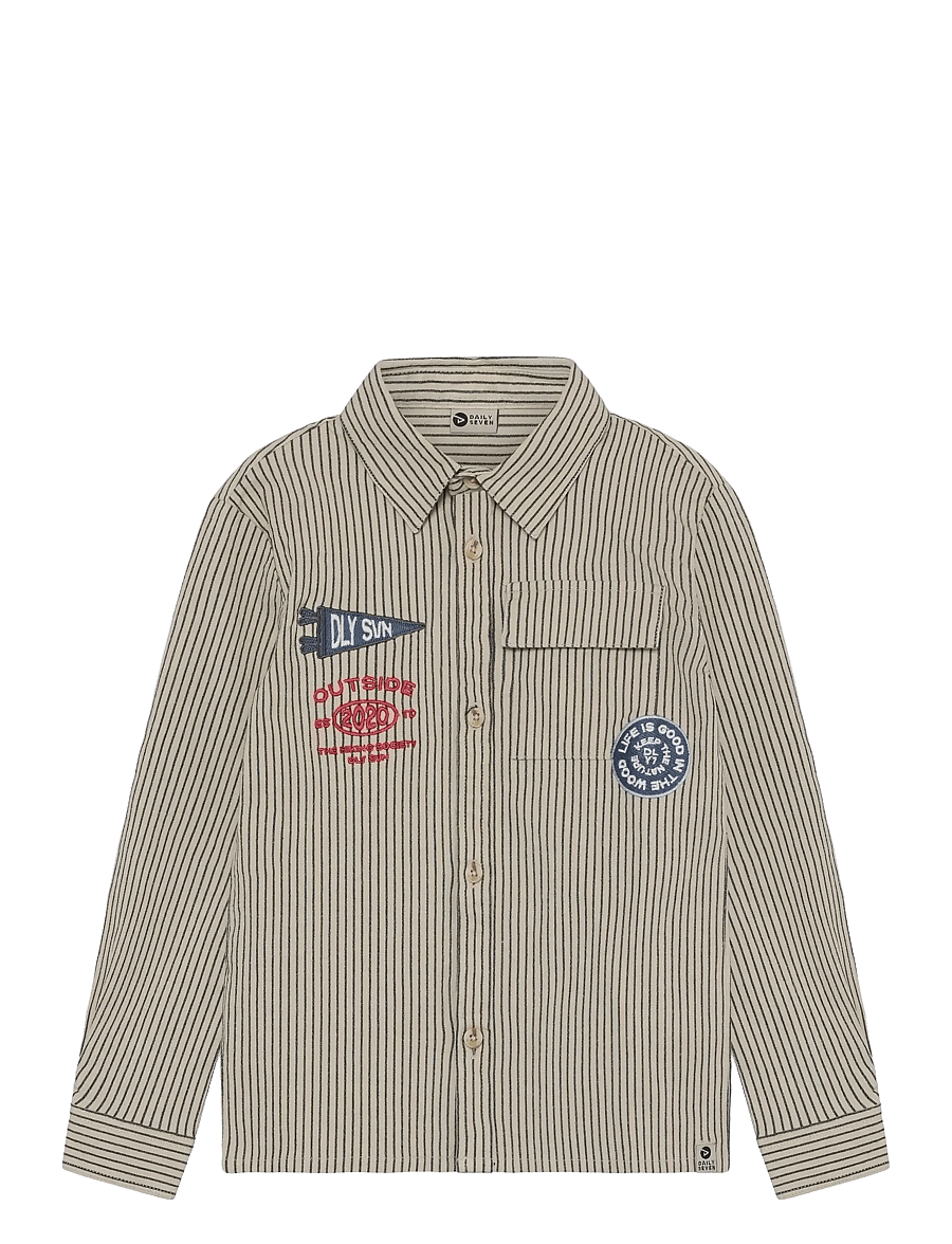 Daily 7 - Shirt Longsleeve Small Stripe - long-sleeved shirts - egret - 1