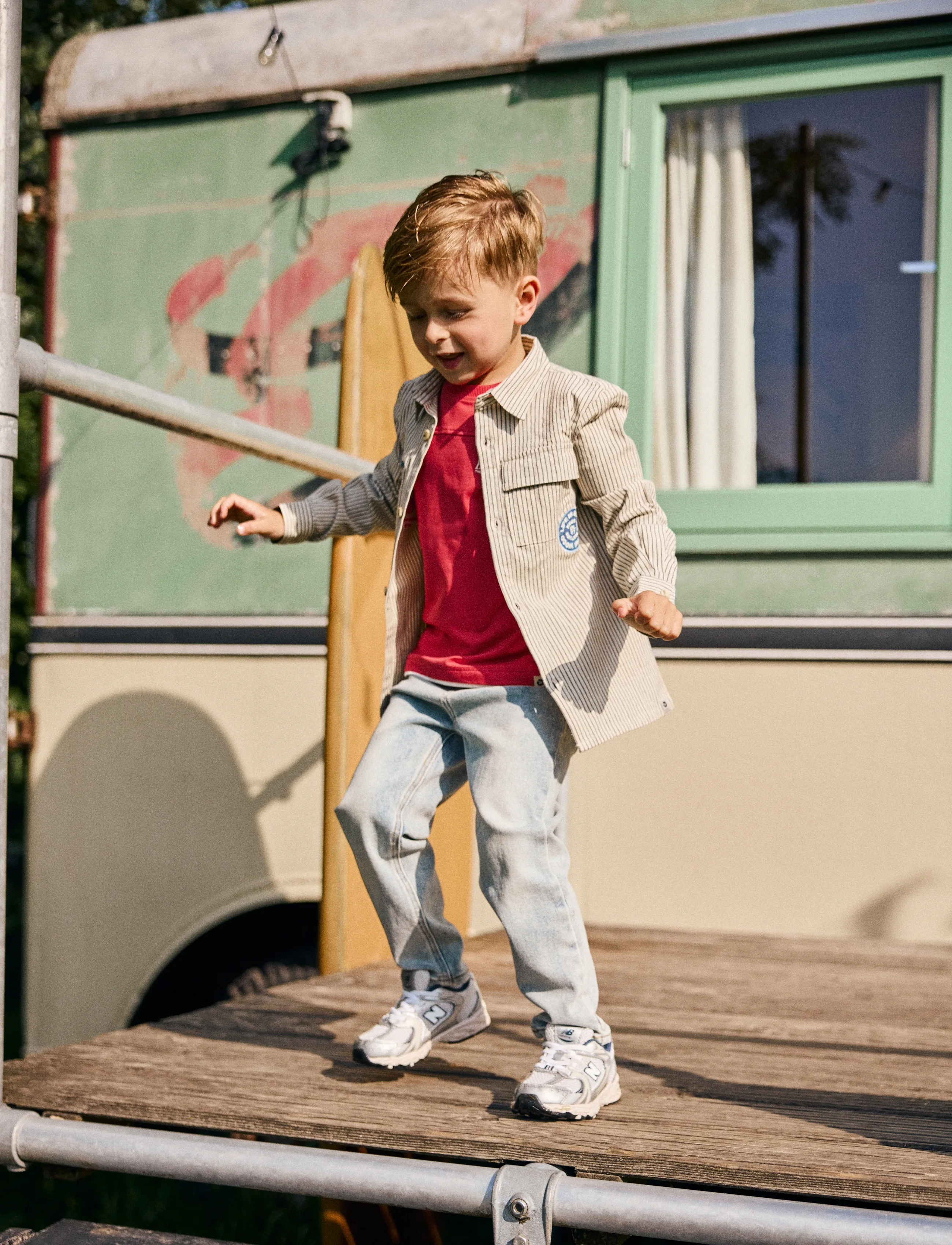 Daily 7 Shirt Longsleeve Small Stripe, 110, Shirts, Beige - Long-sleeved Kinder