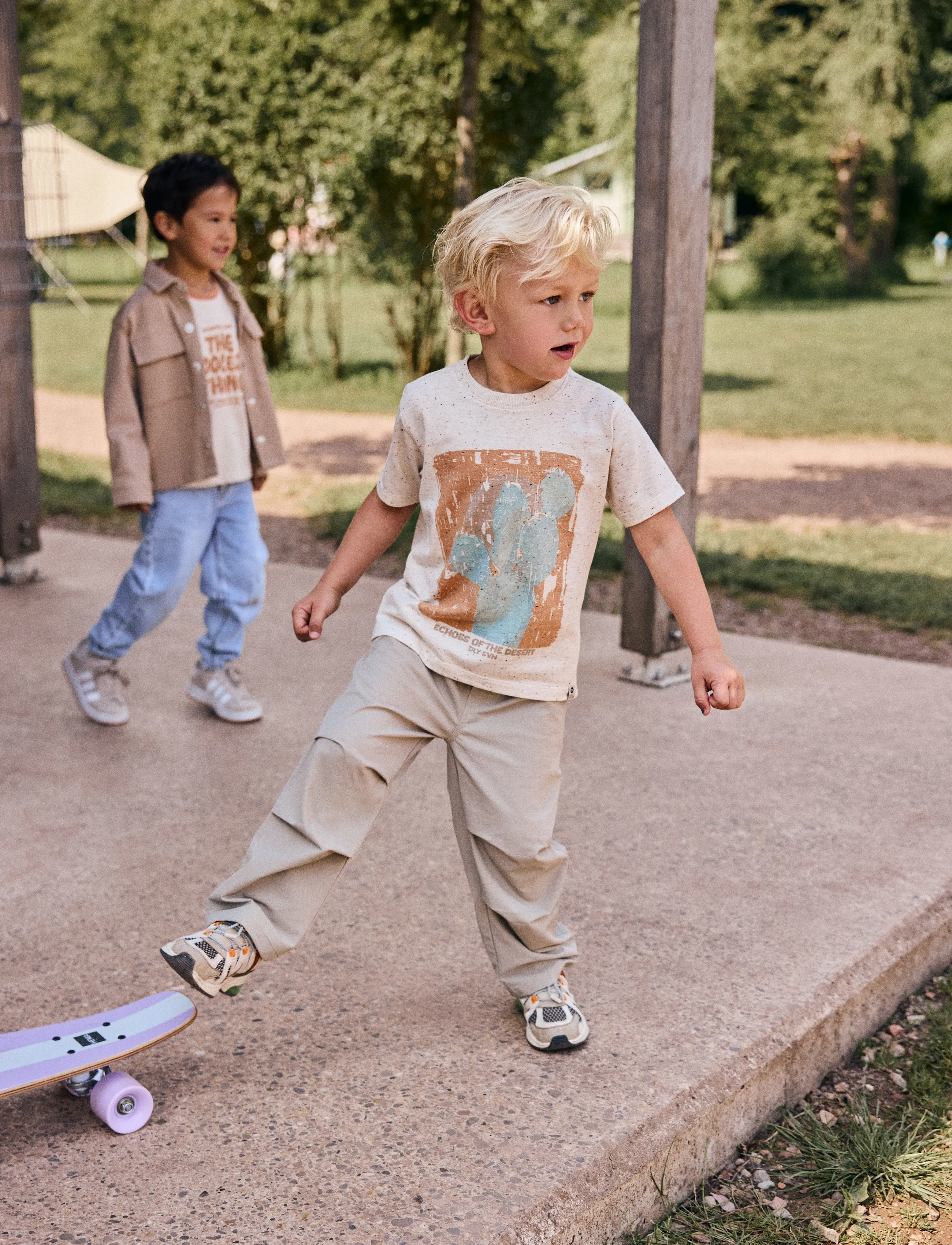 Daily 7 T-Shirt Nappy Print, 104, T-shirts, Creme - Short-sleeved, Kinder
