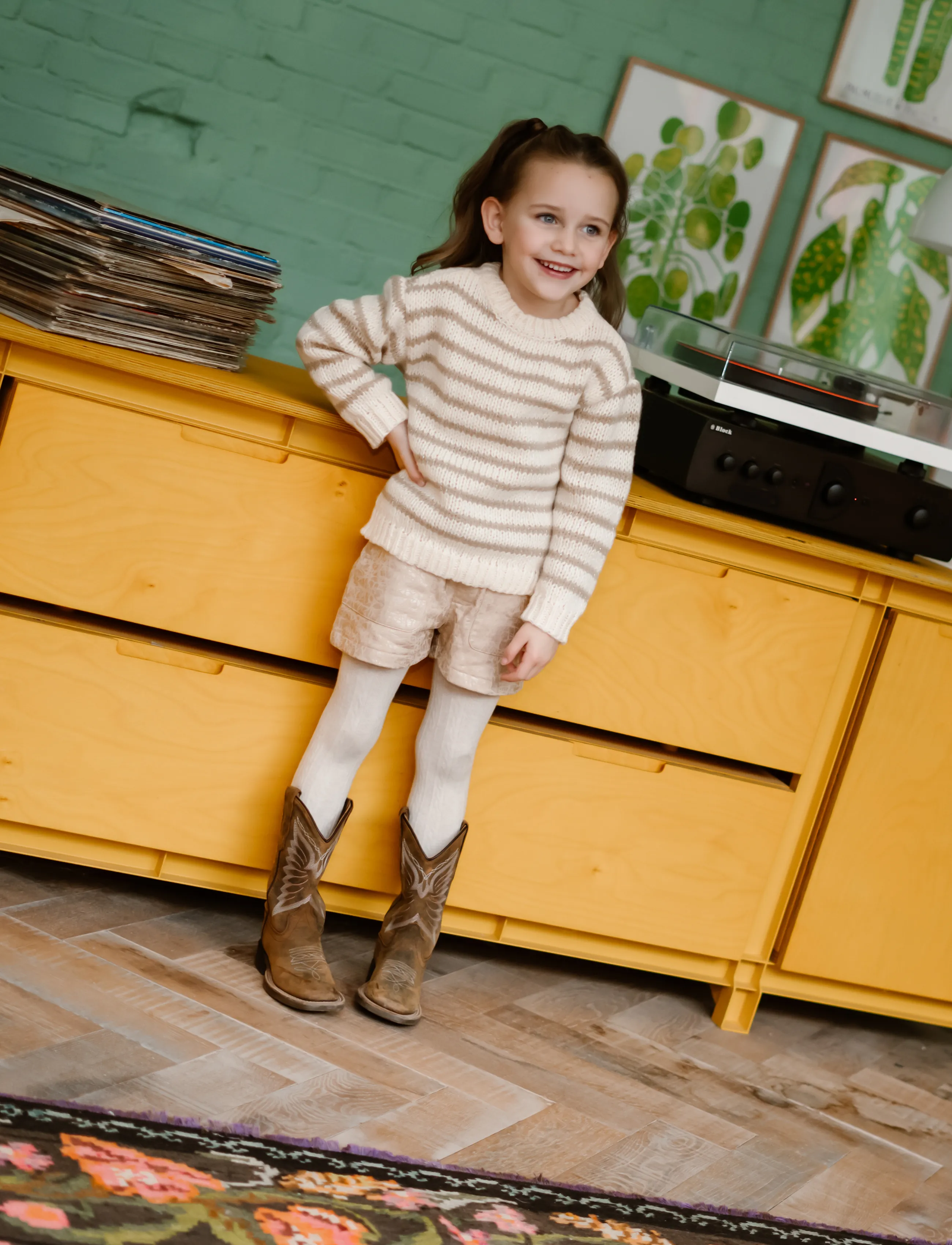 Daily 7 Knitted Sweater Stripe, Børn, Stribet Strikket Sweater, Cream, Str: 134