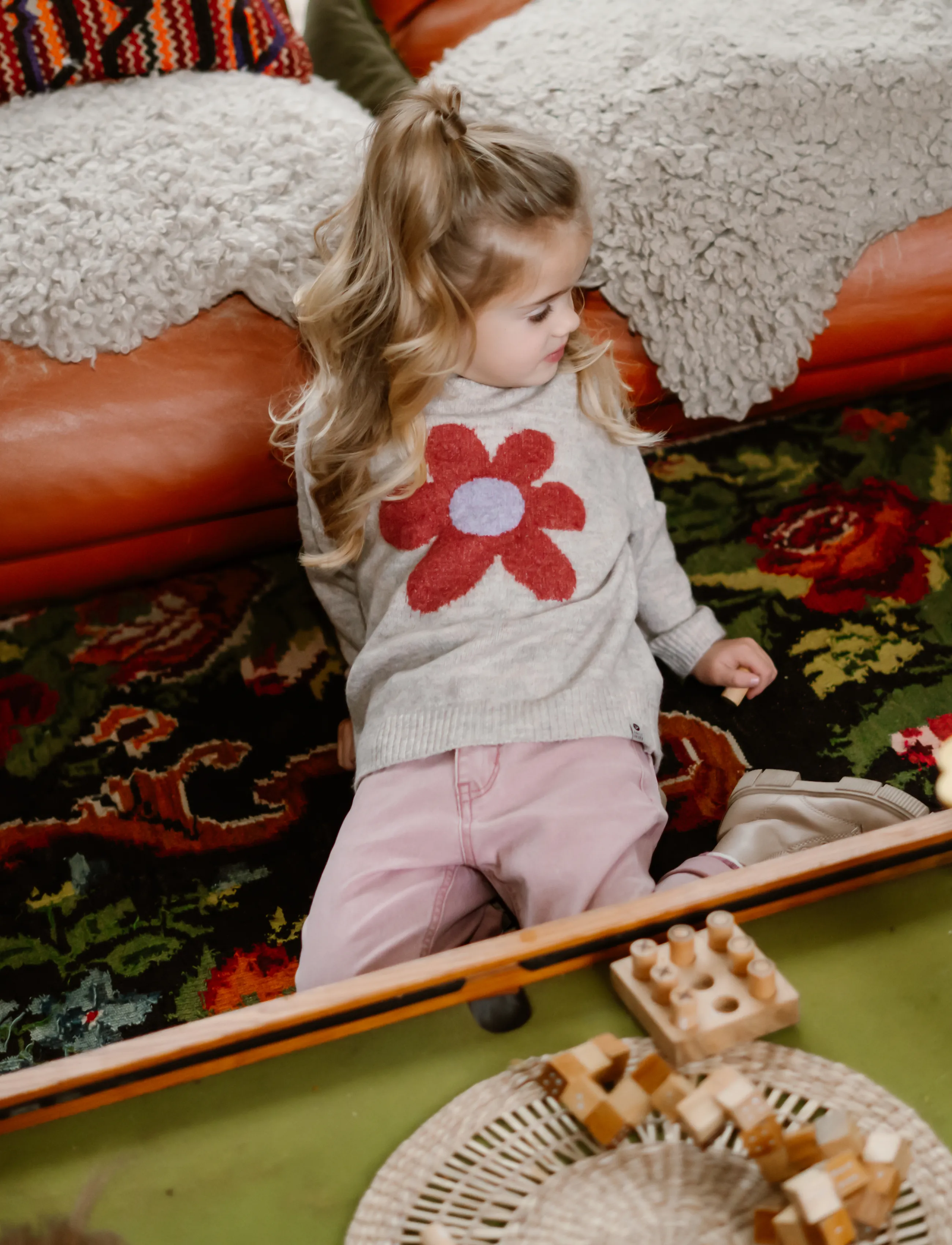 Daily 7 Knitted Sweater Flower, 86, Knitwear, Beige - Pullovers, Kinder