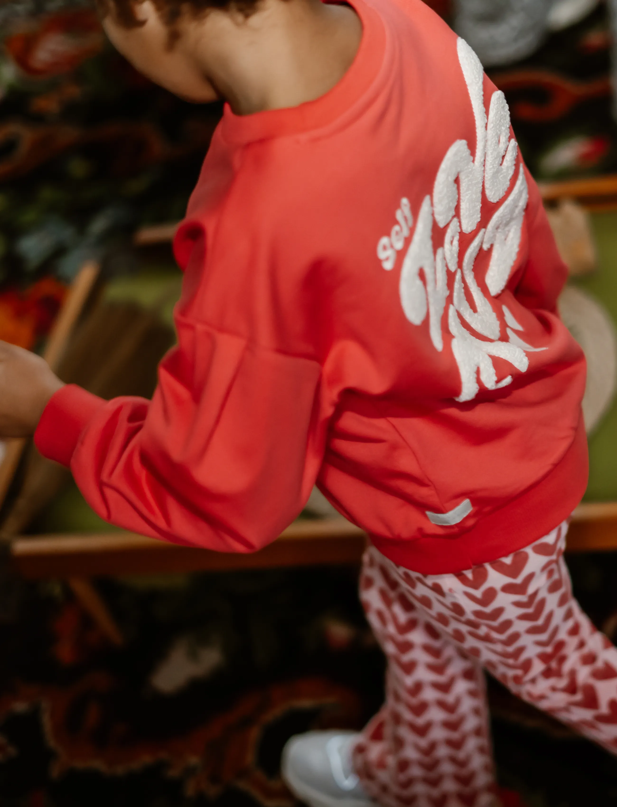 Daily 7 Sweater Brushed Print, 128, Red, Sweatshirts & Hættetrøjer > Sweatshirts, Børn